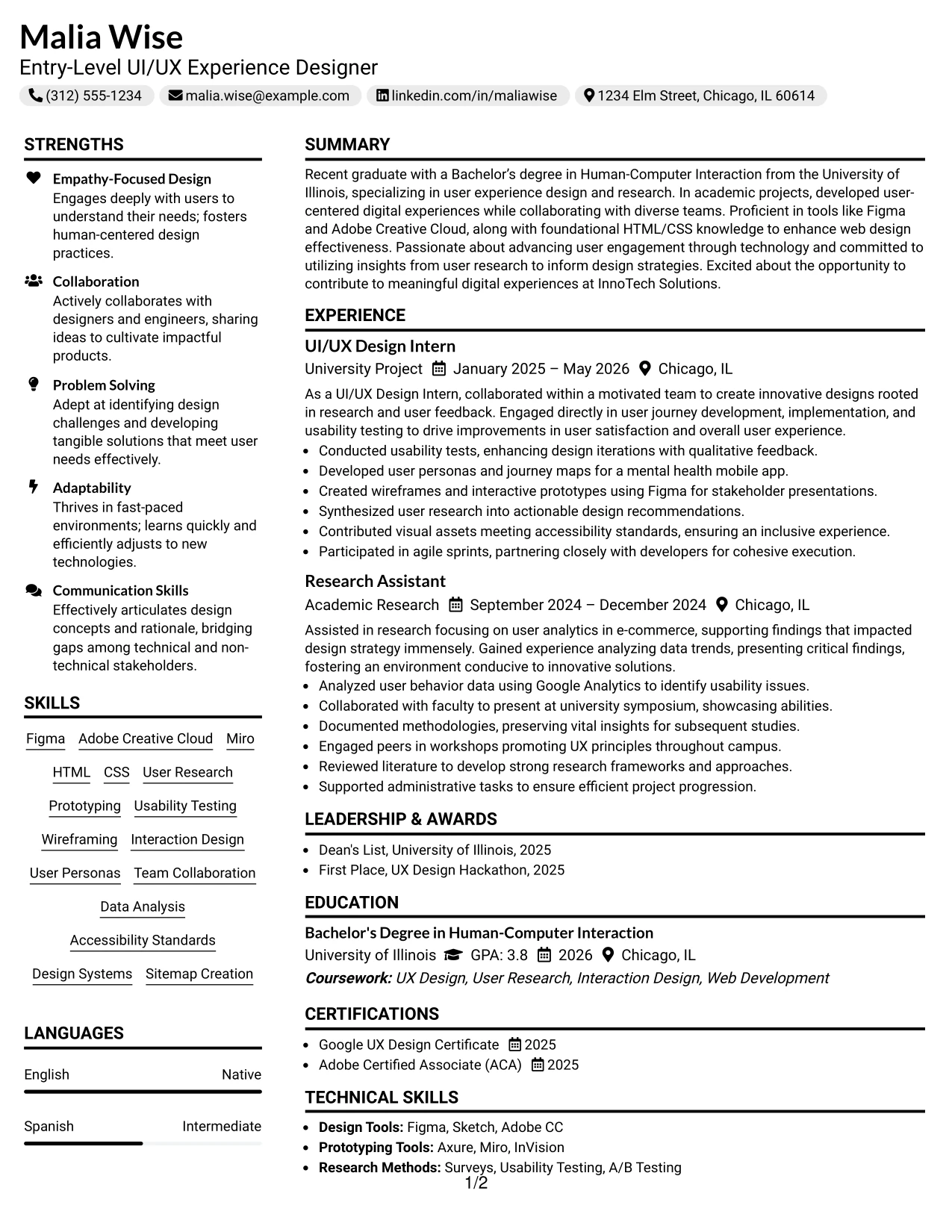 Resume Example Page 1