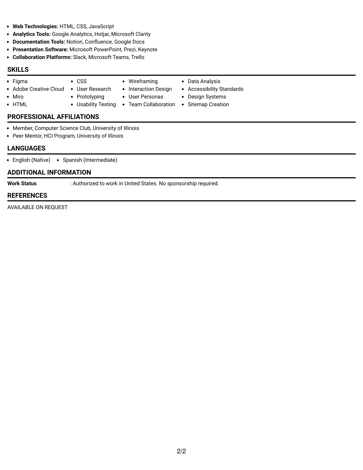 Resume Example Page 2
