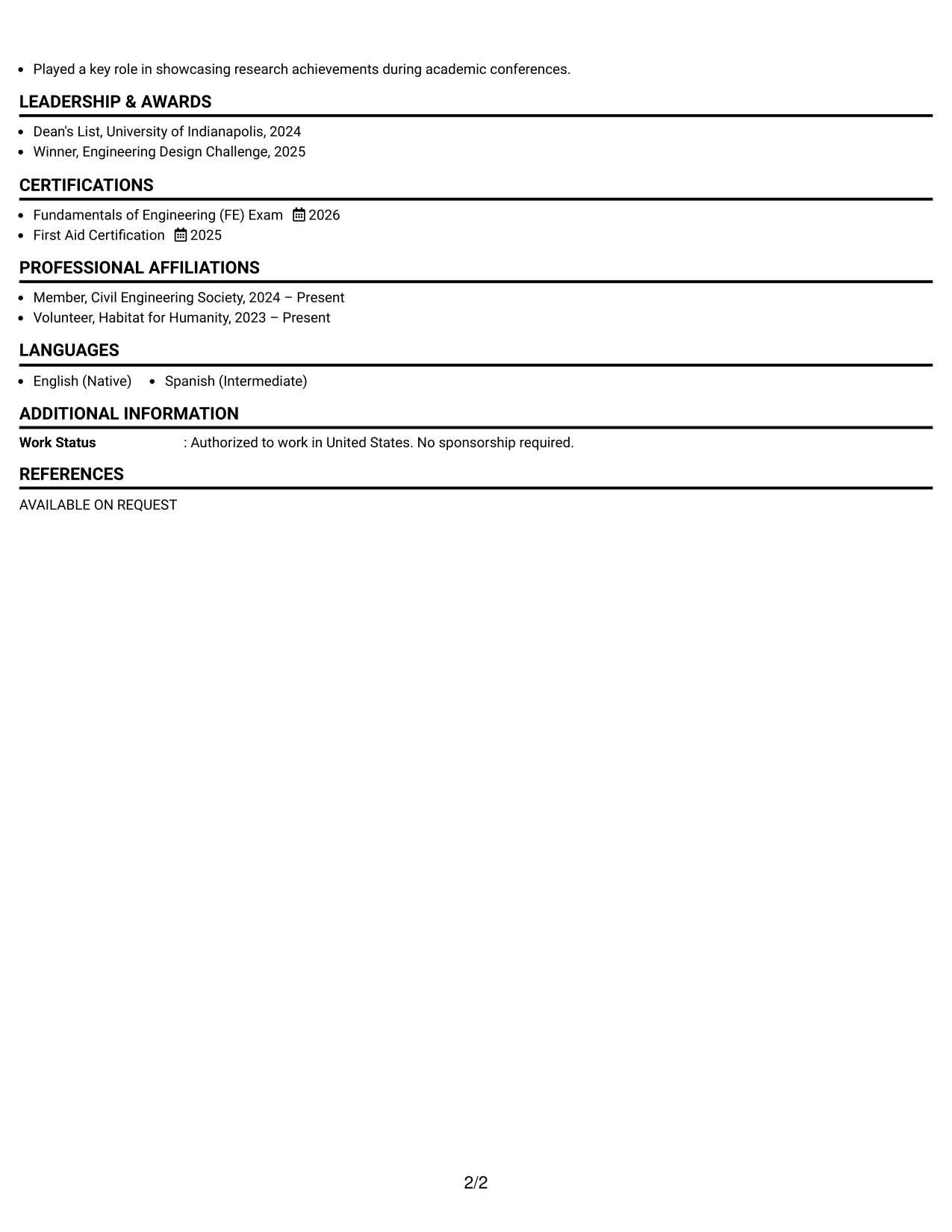 Resume Example Page 2
