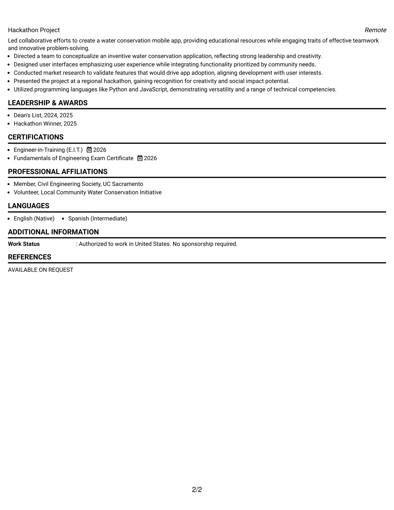 Resume Example Page 2