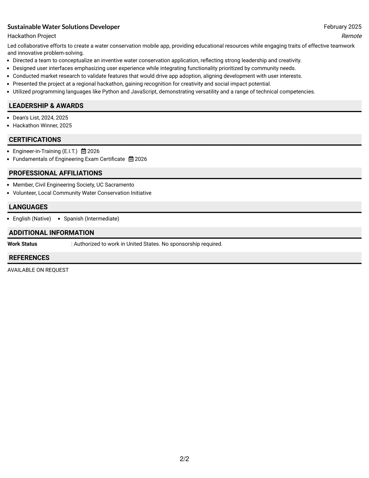 Resume Example Page 2