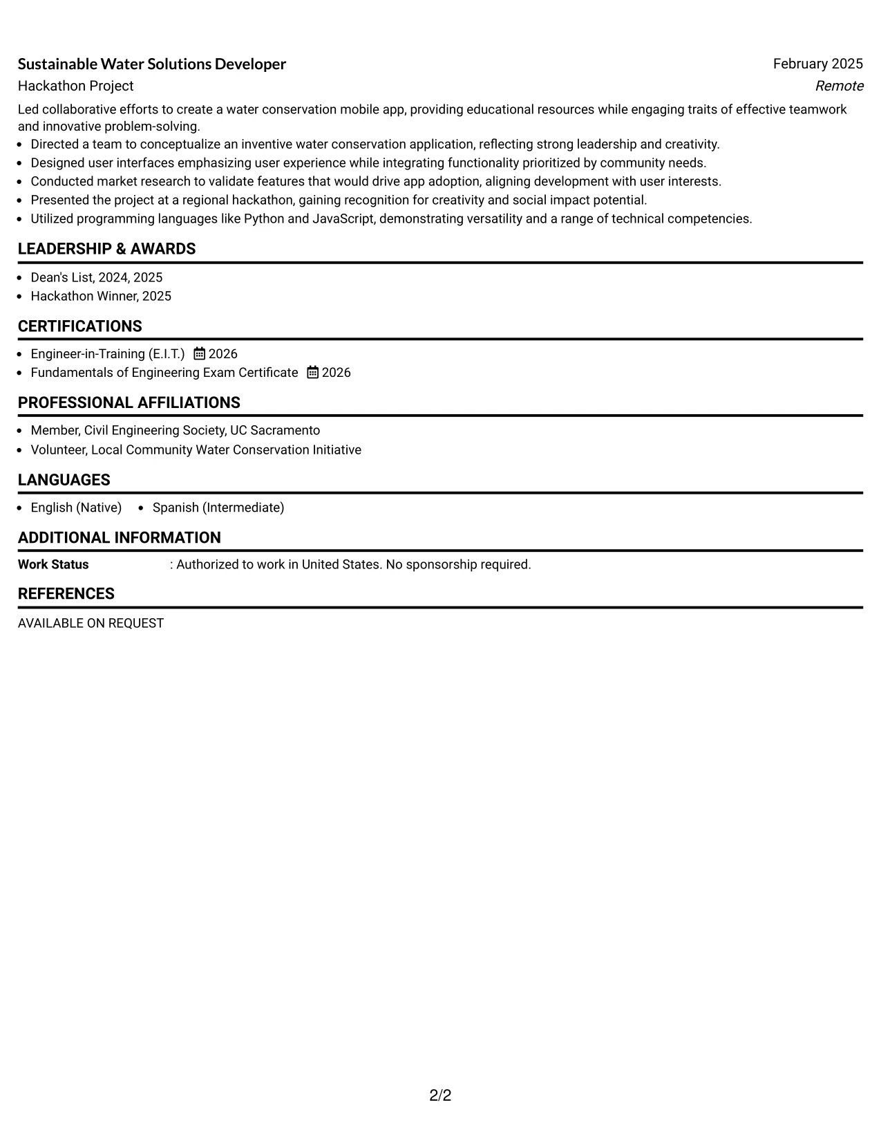 Resume Example Page 2