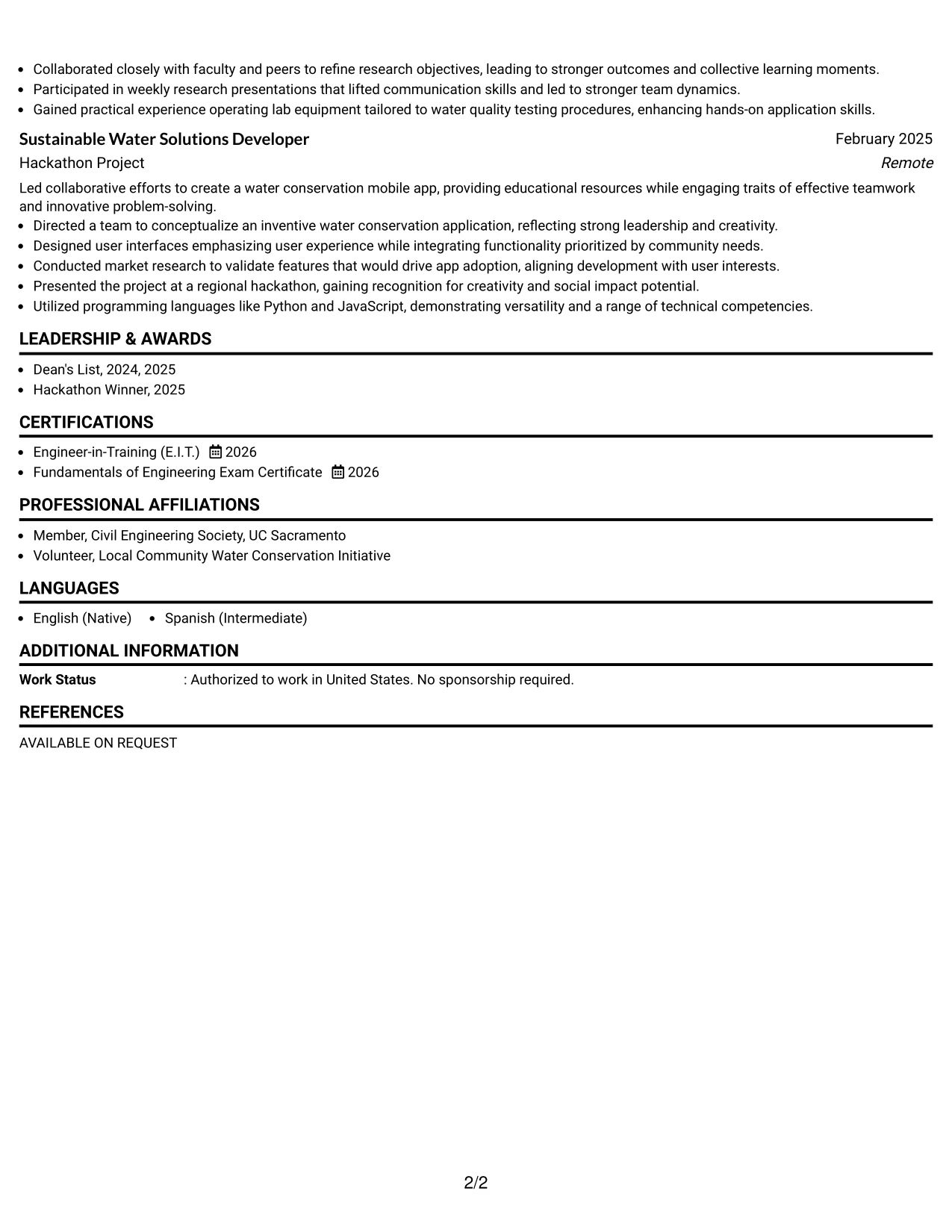 Resume Example Page 2