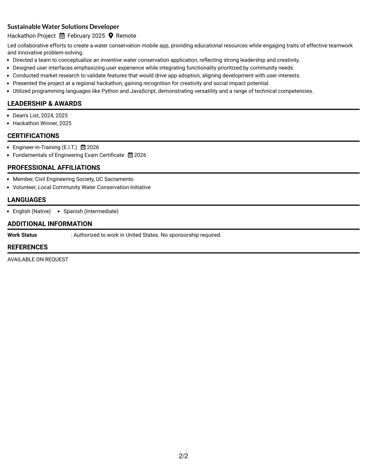 Resume Example Page 2