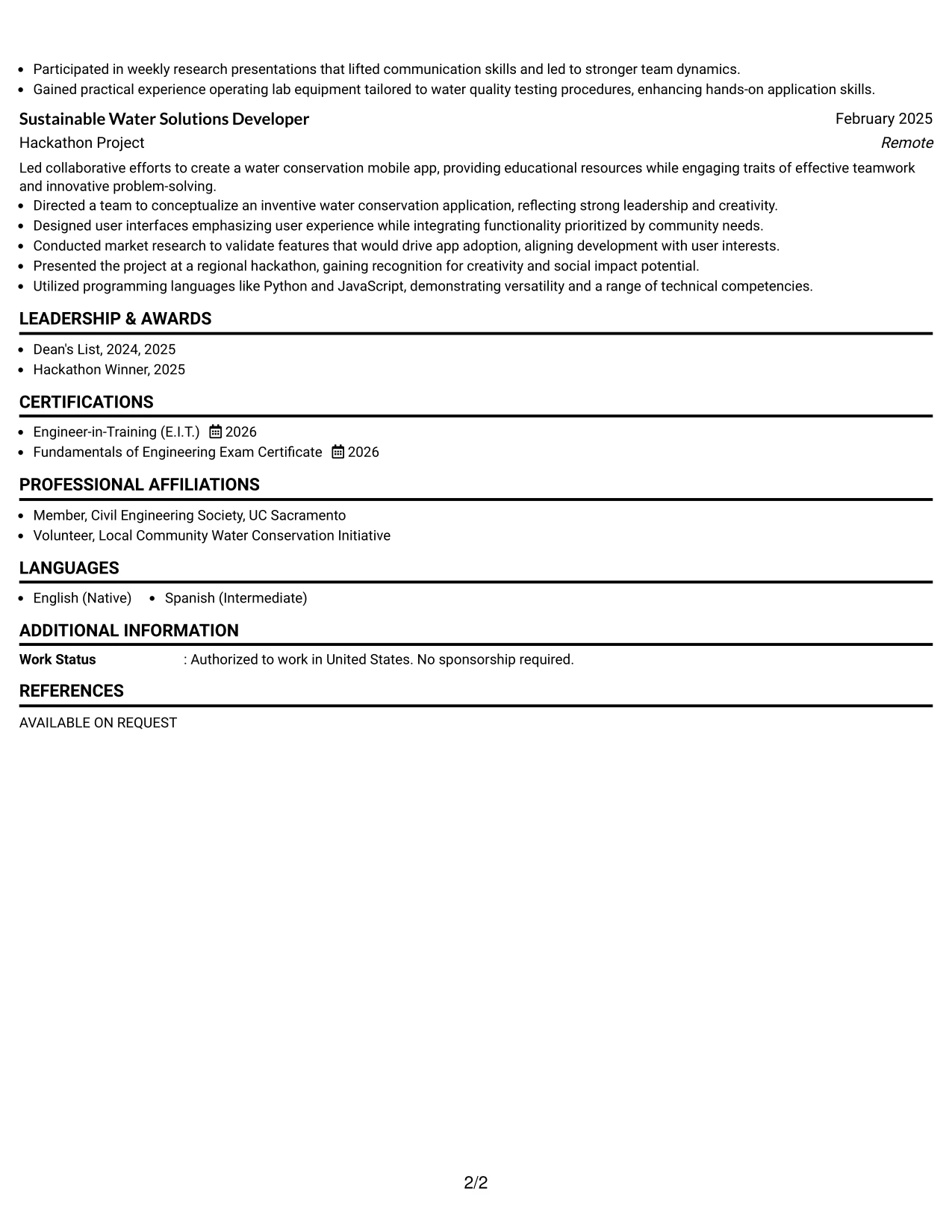 Resume Example Page 2