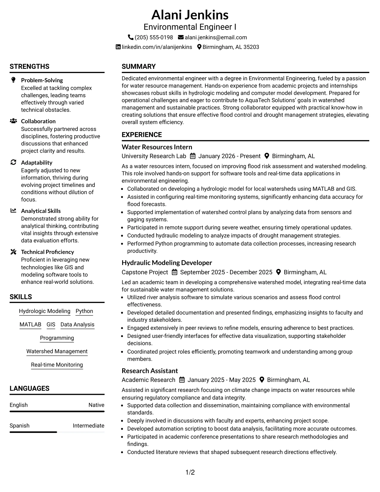 Resume Example Page 1
