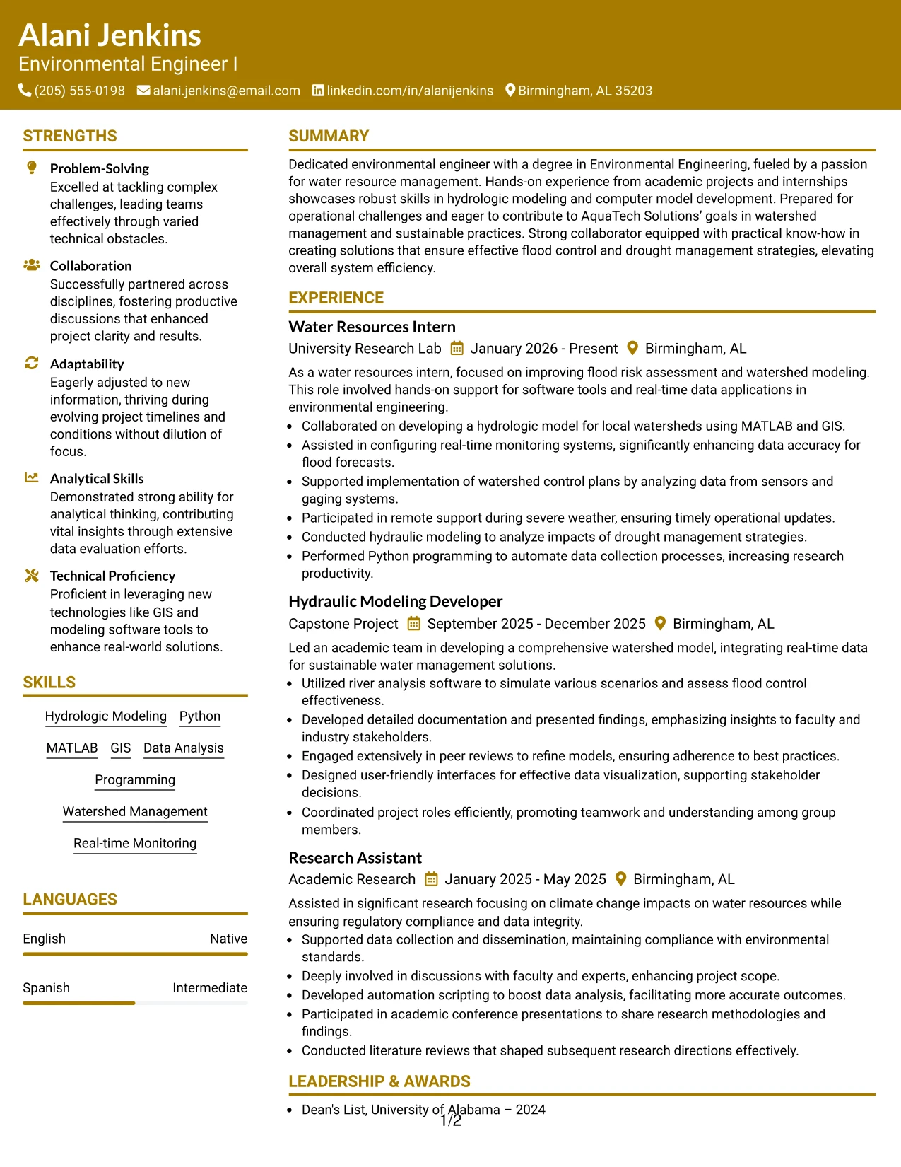 Resume Example Page 1