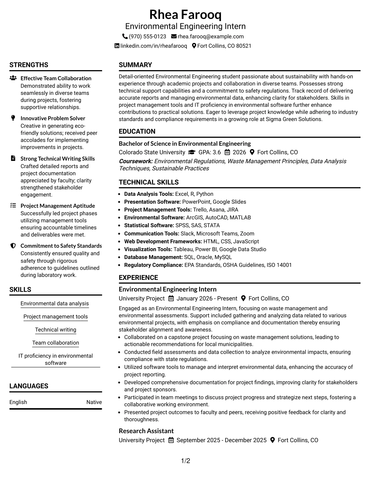 Resume Example Page 1