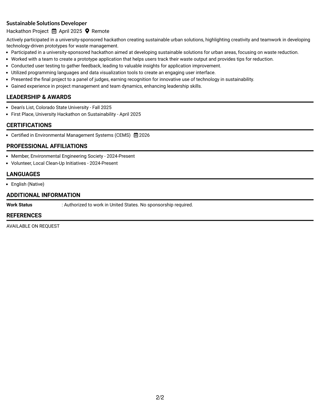 Resume Example Page 2