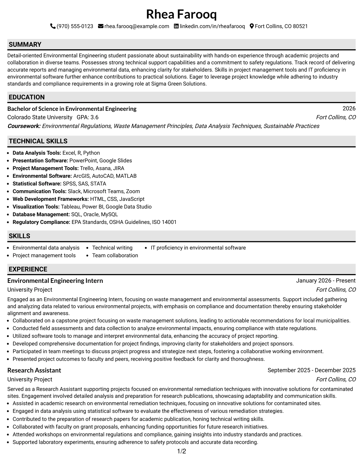 Resume Example Page 1