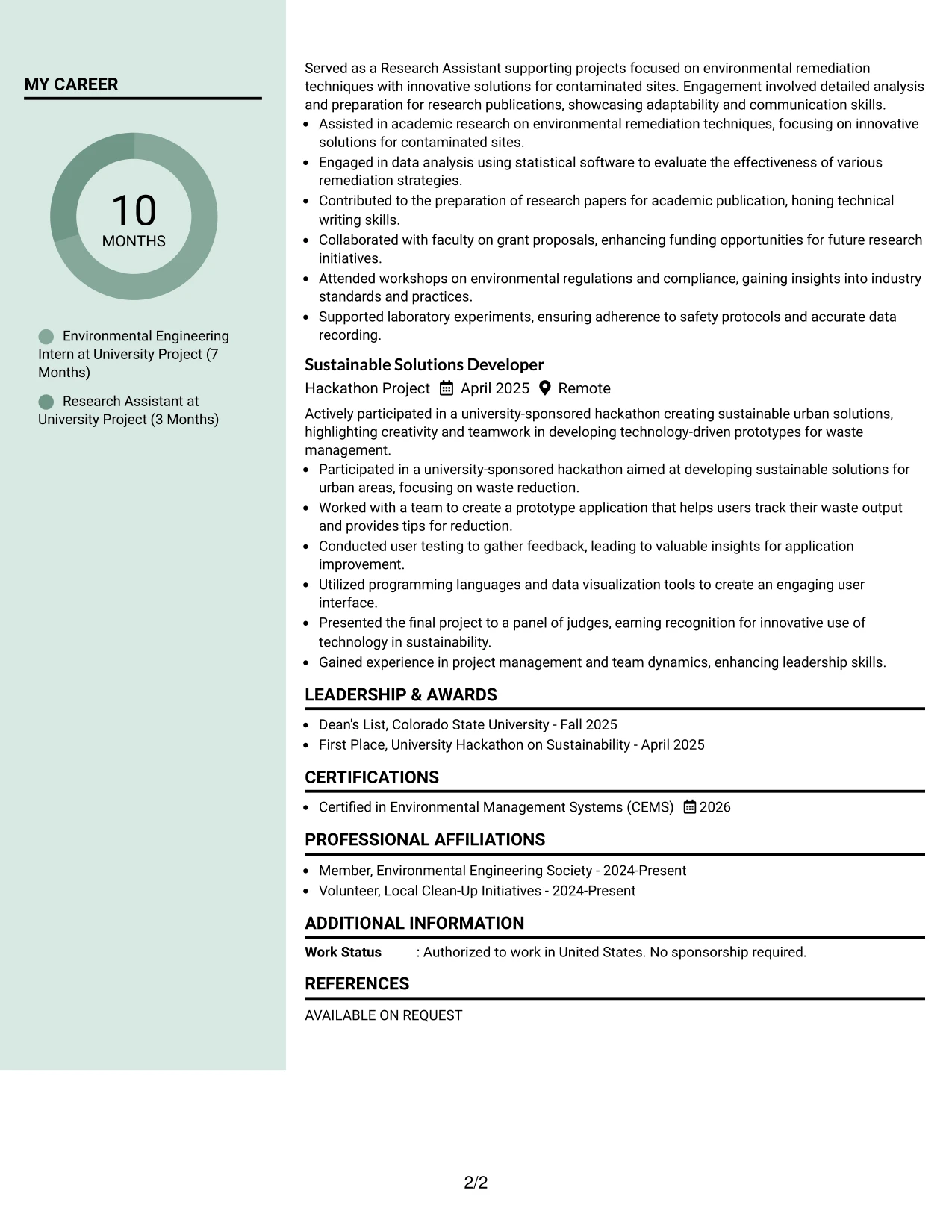 Resume Example Page 2