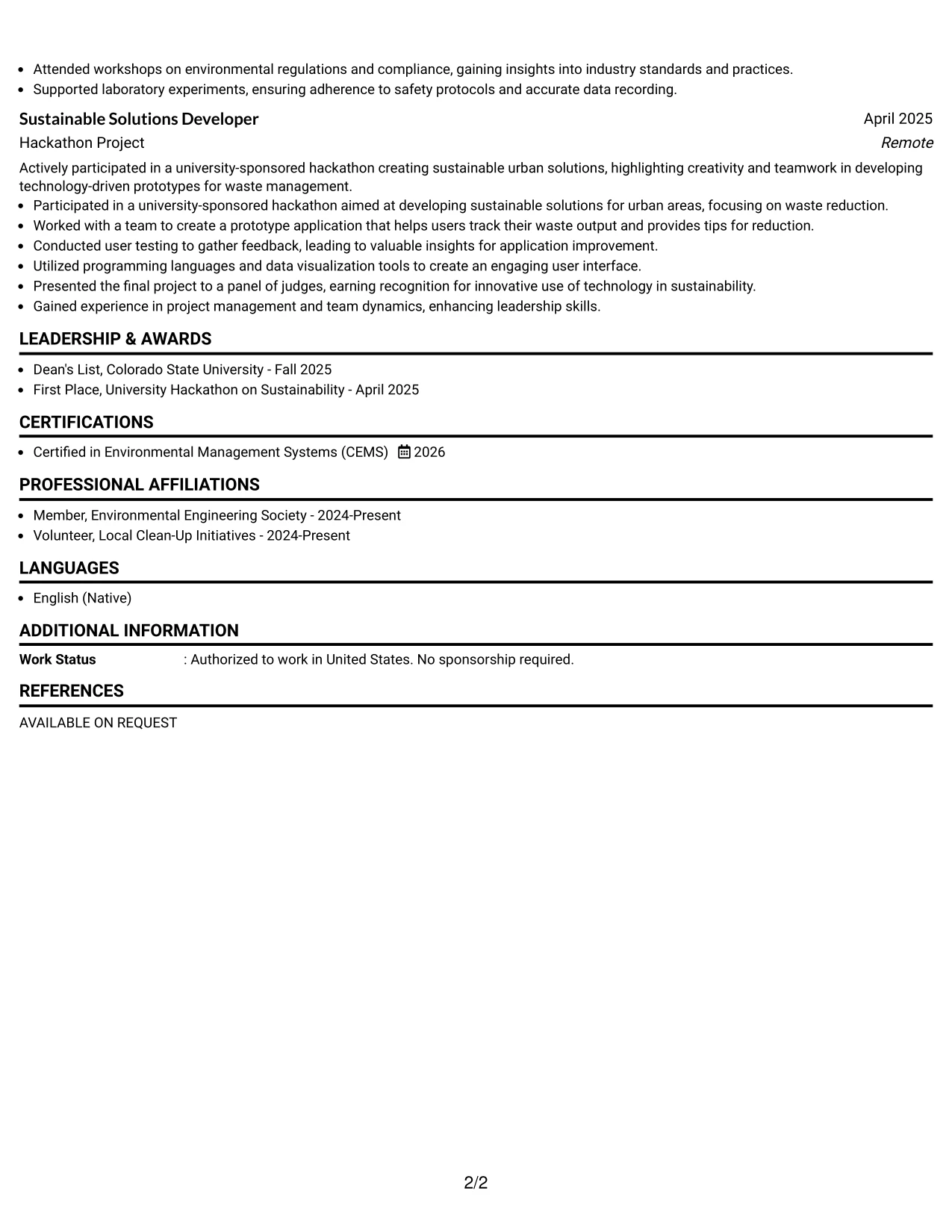 Resume Example Page 2