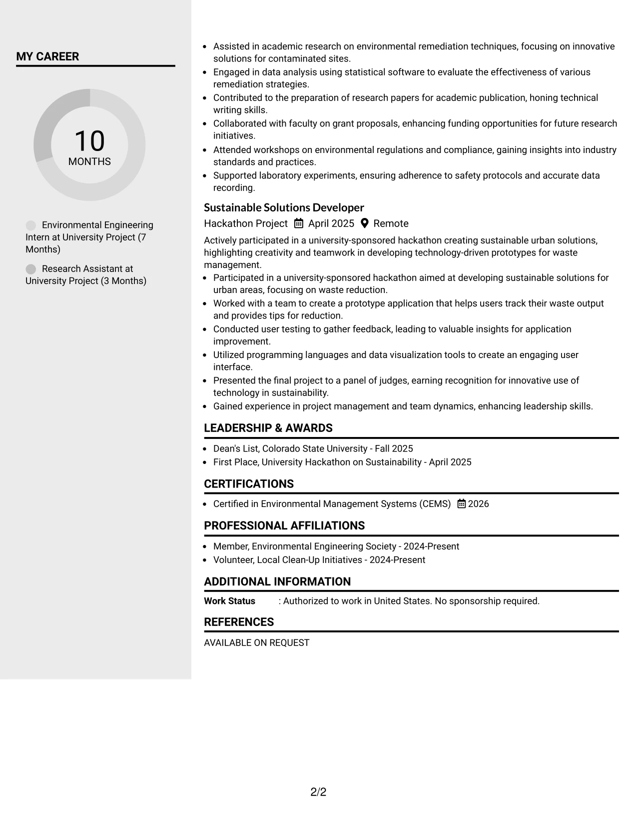 Resume Example Page 2