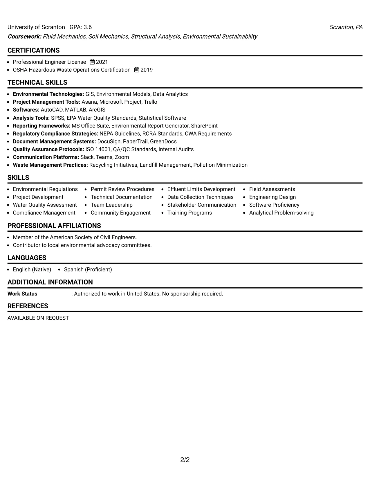 Resume Example Page 2