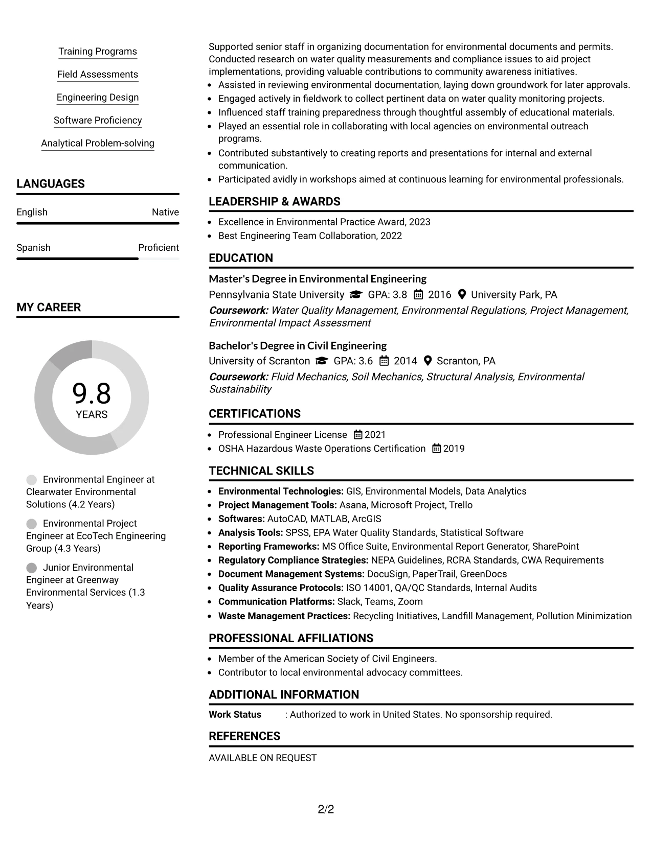 Resume Example Page 2