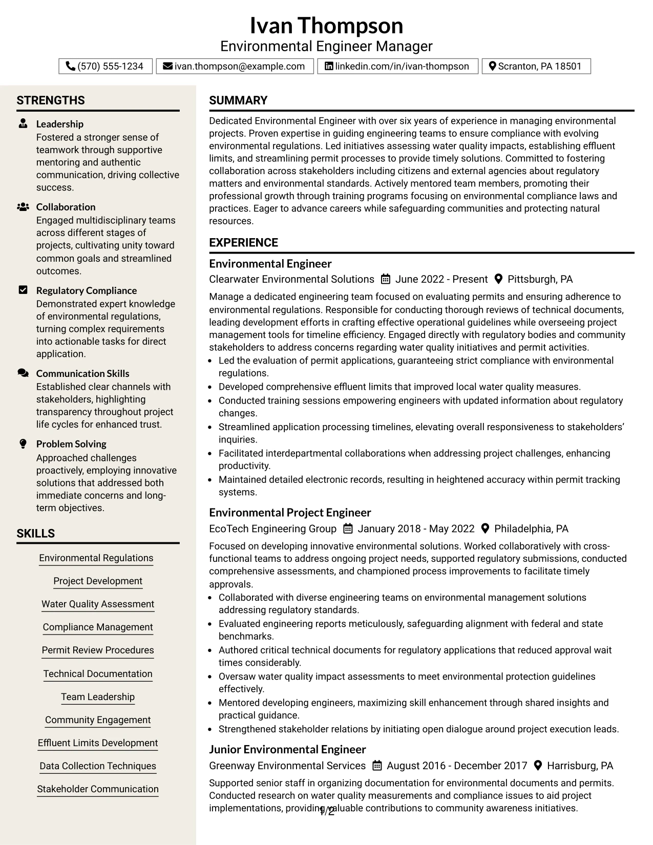 Resume Example Page 1