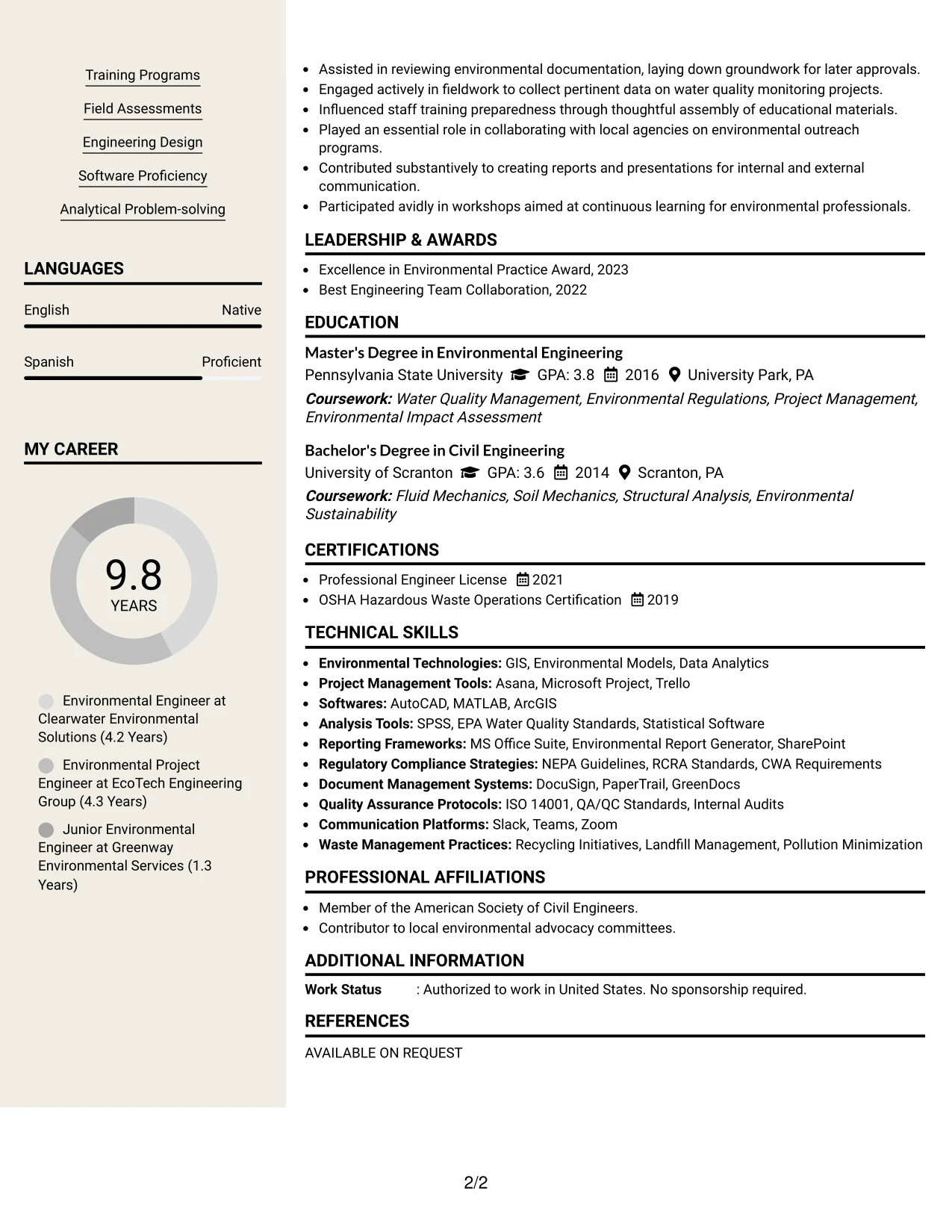 Resume Example Page 2