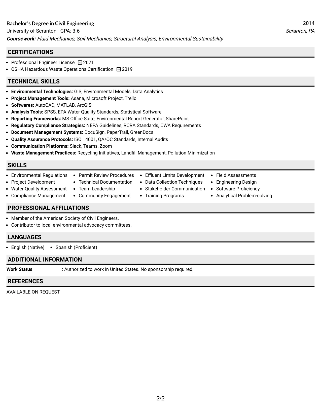 Resume Example Page 2