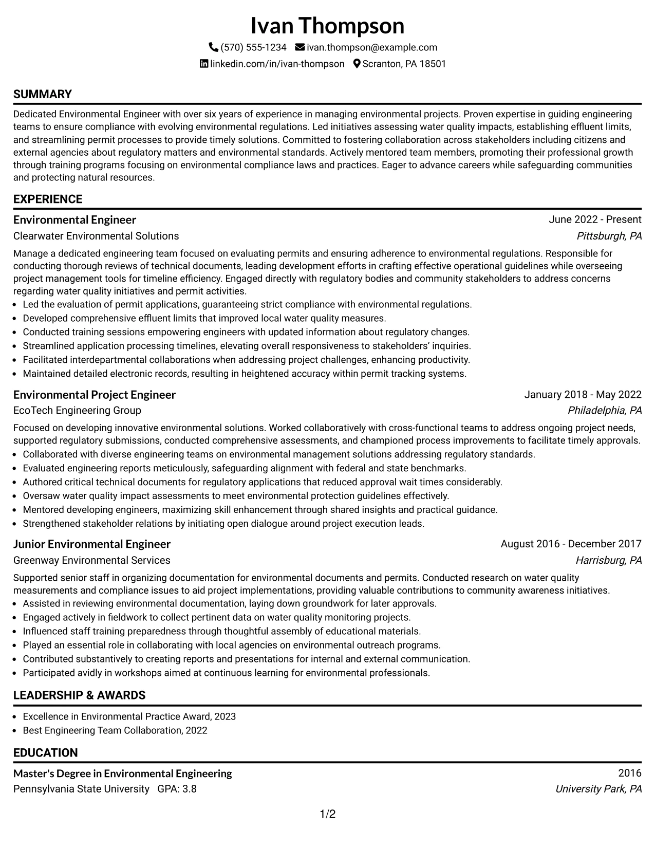 Resume Example Page 1