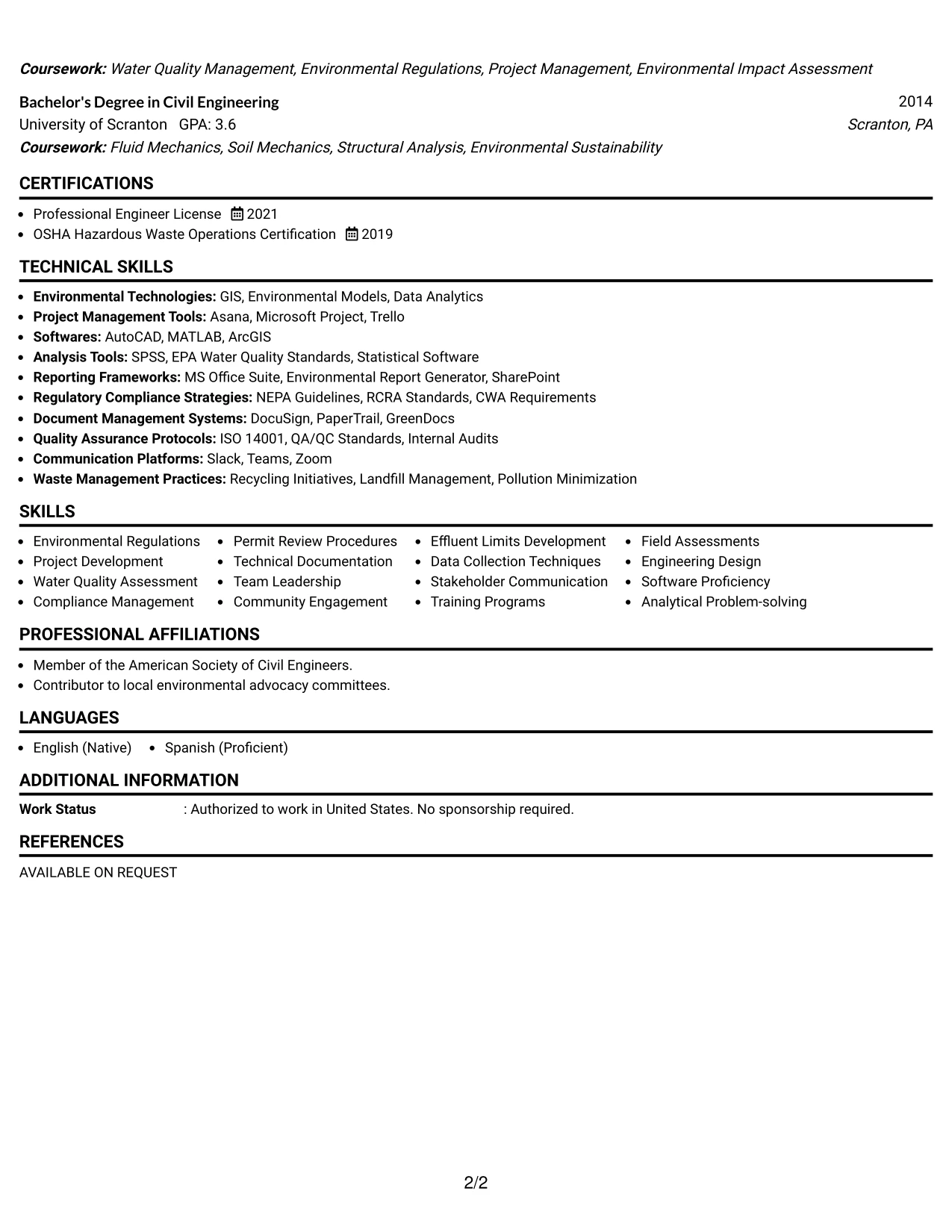Resume Example Page 2