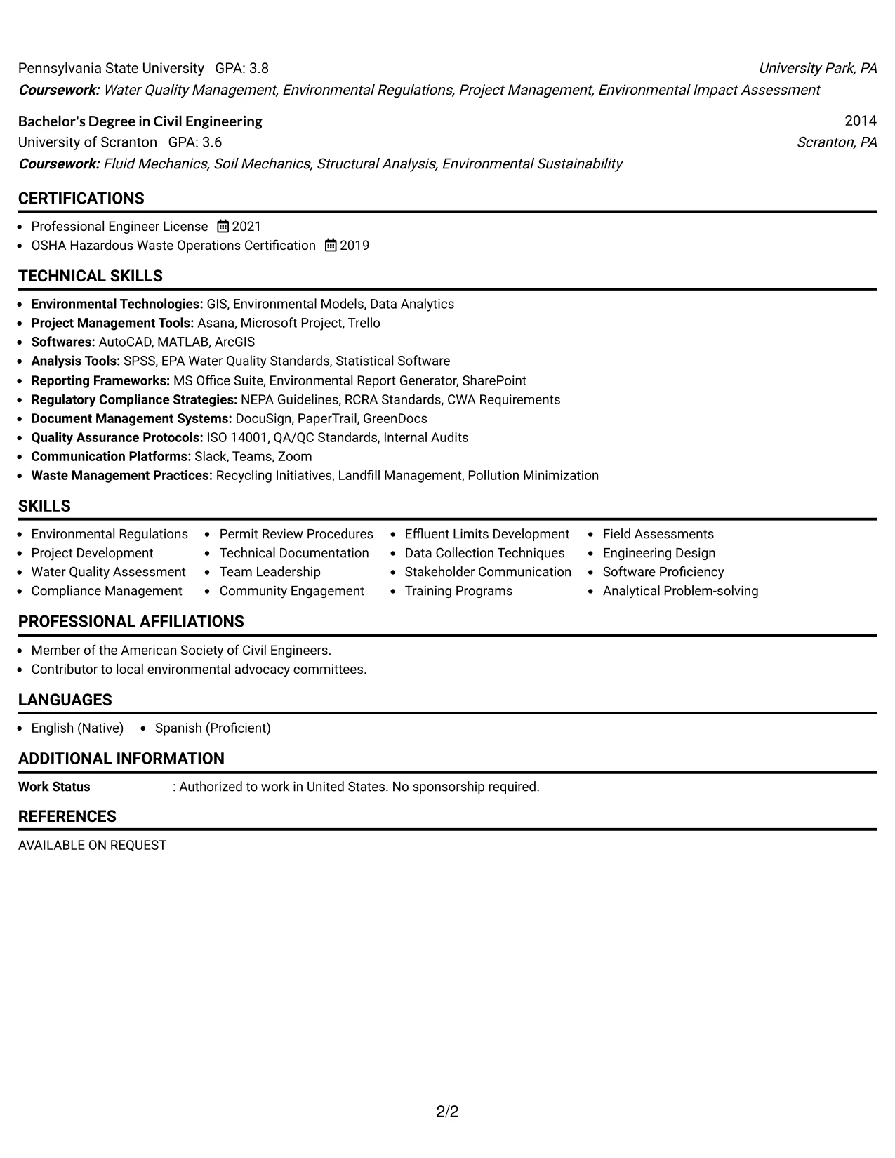 Resume Example Page 2