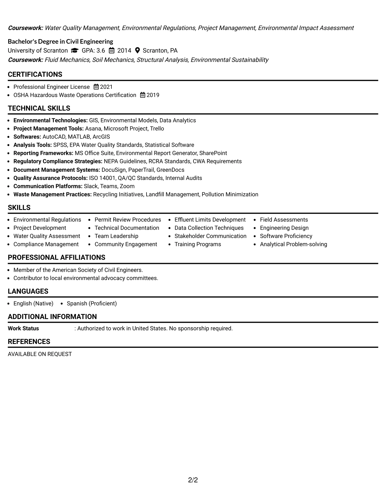 Resume Example Page 2
