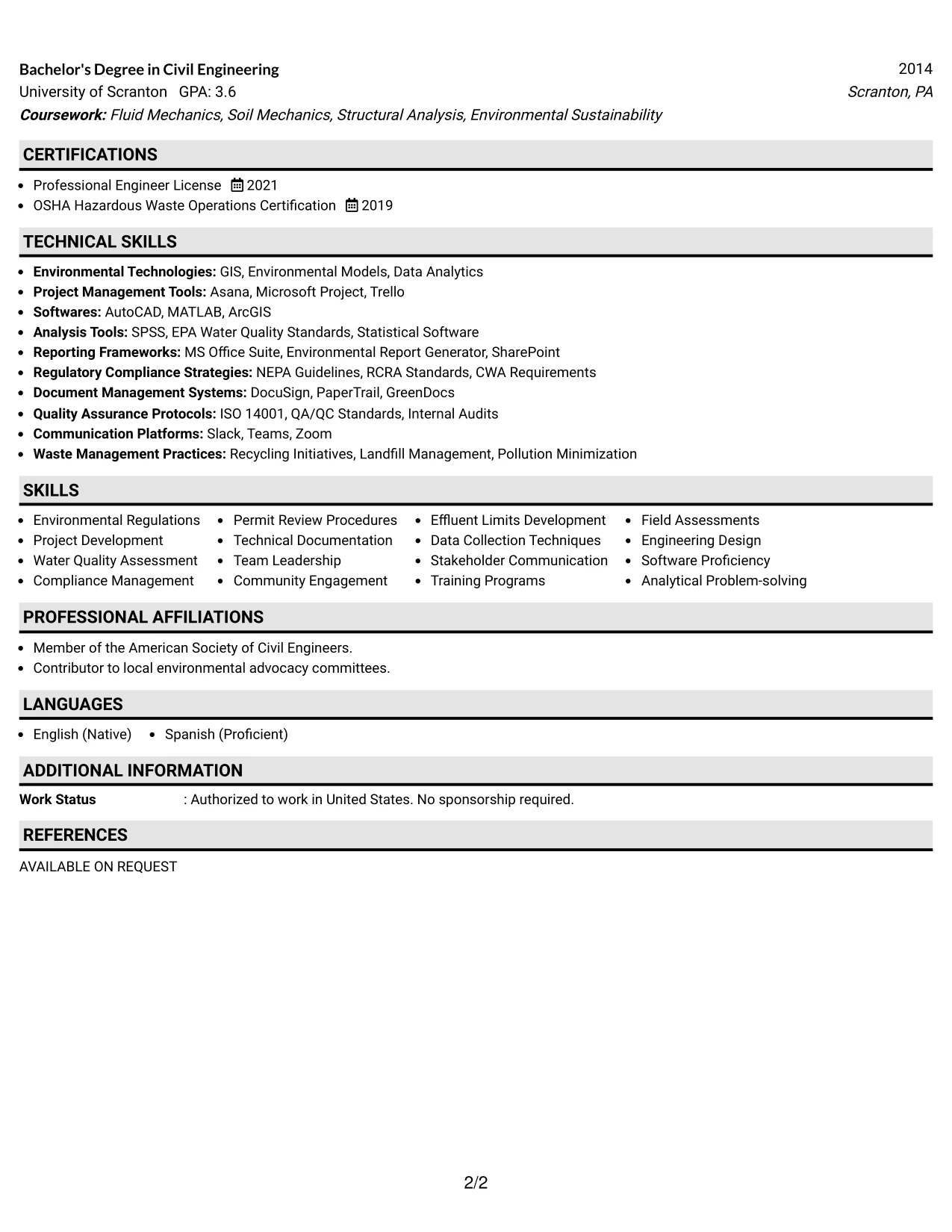 Resume Example Page 2
