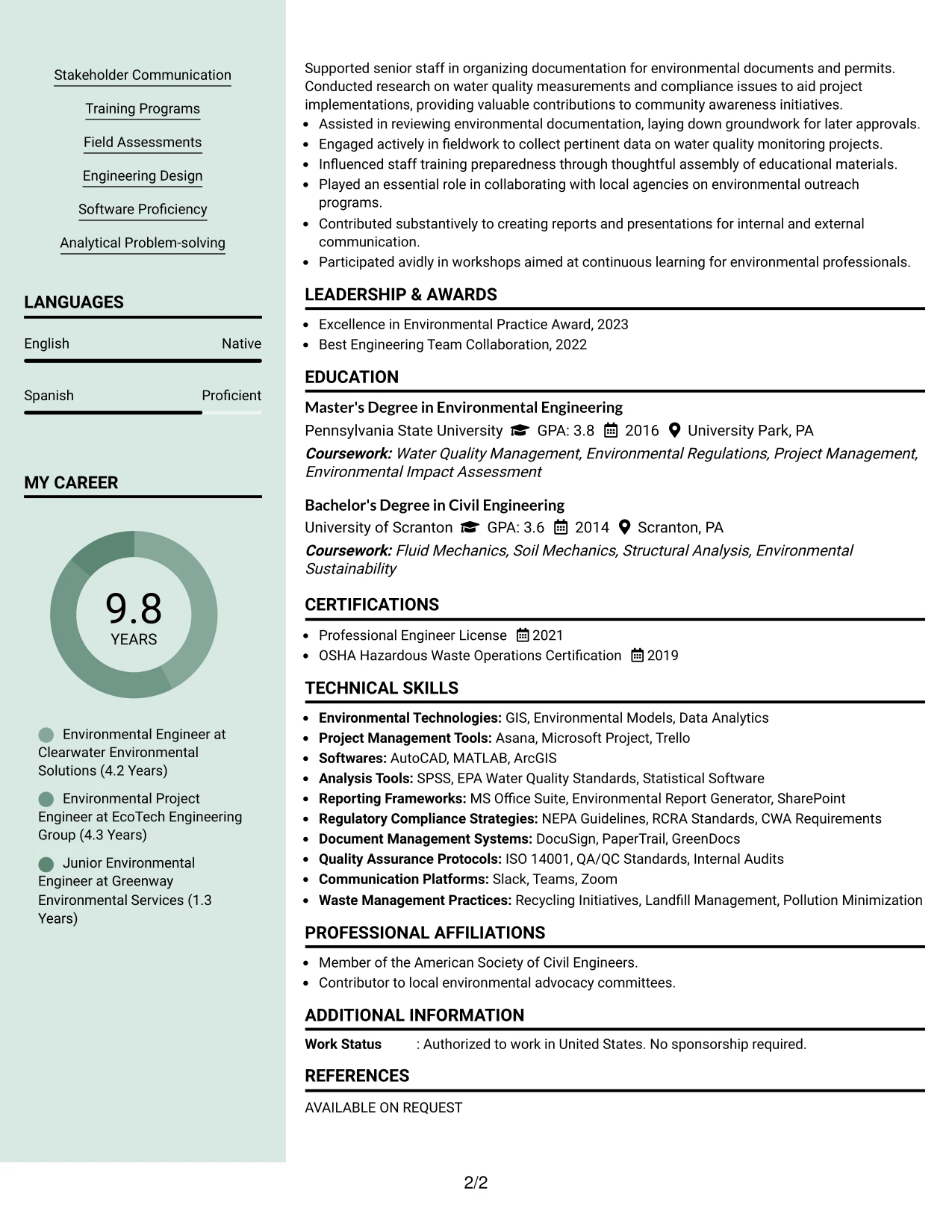 Resume Example Page 2