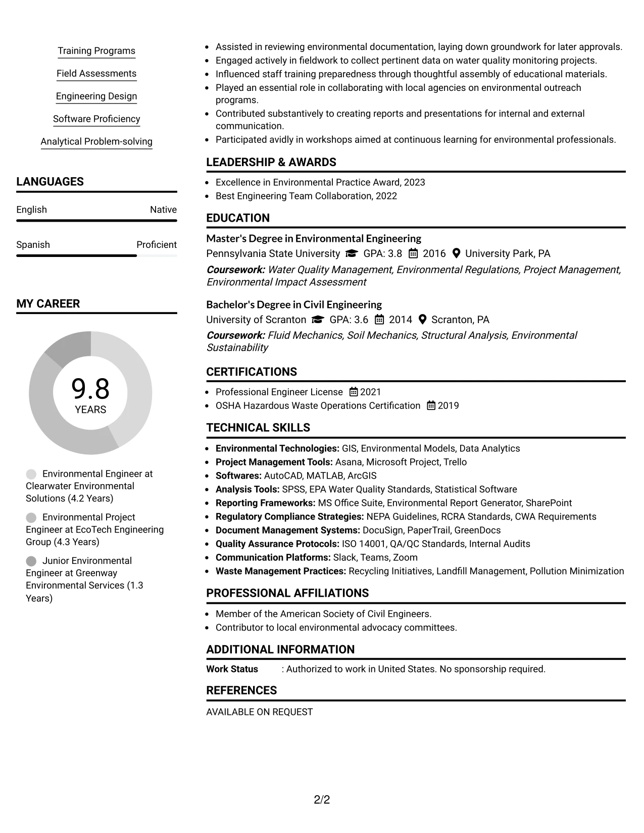 Resume Example Page 2