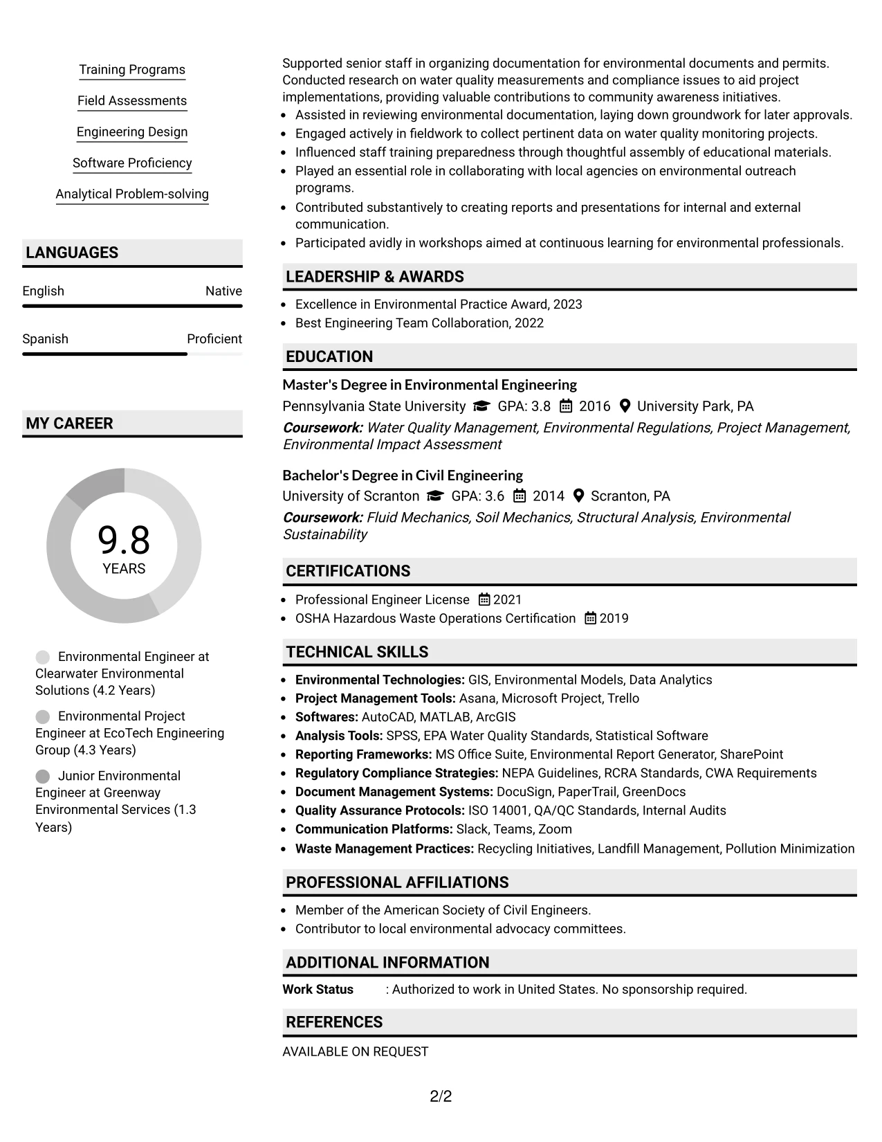 Resume Example Page 2