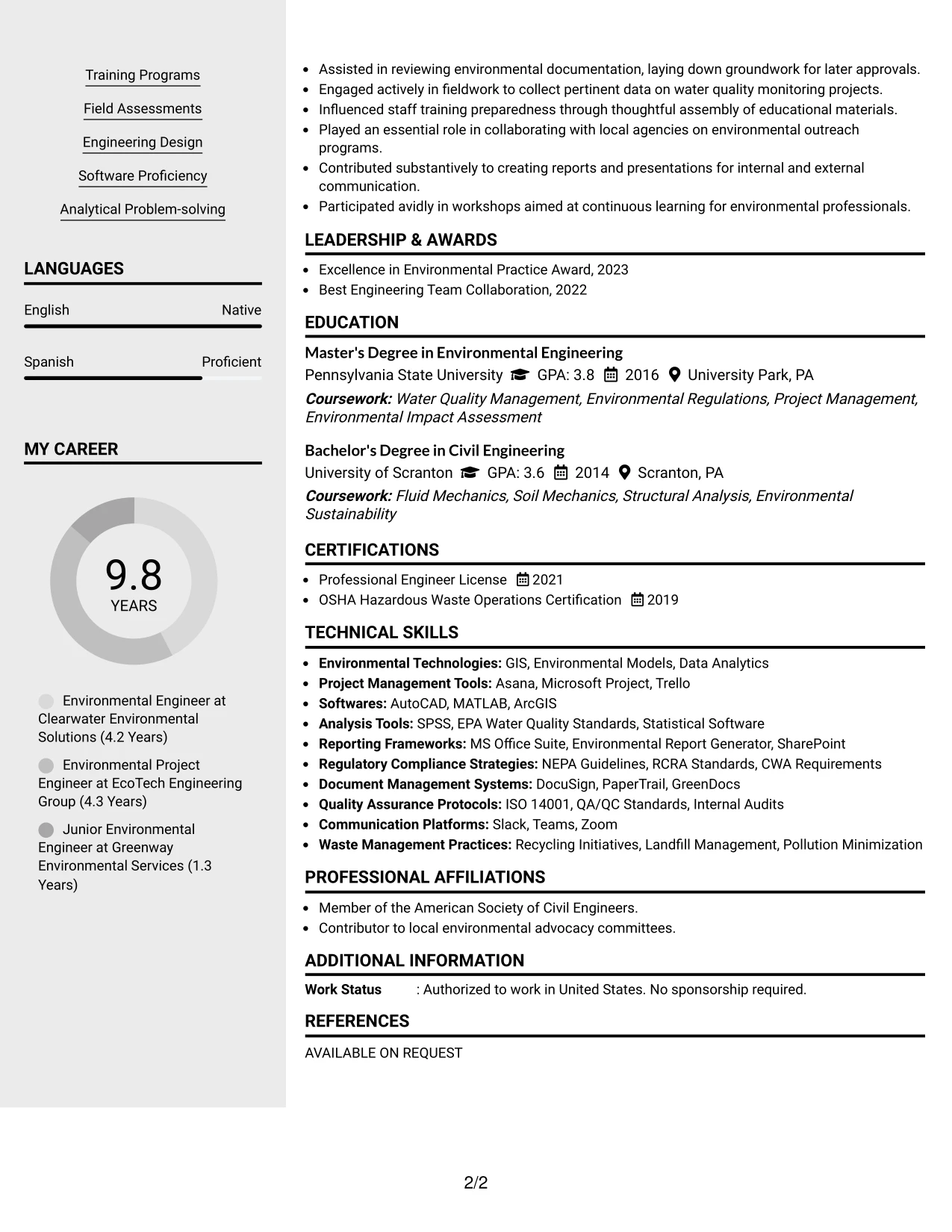 Resume Example Page 2