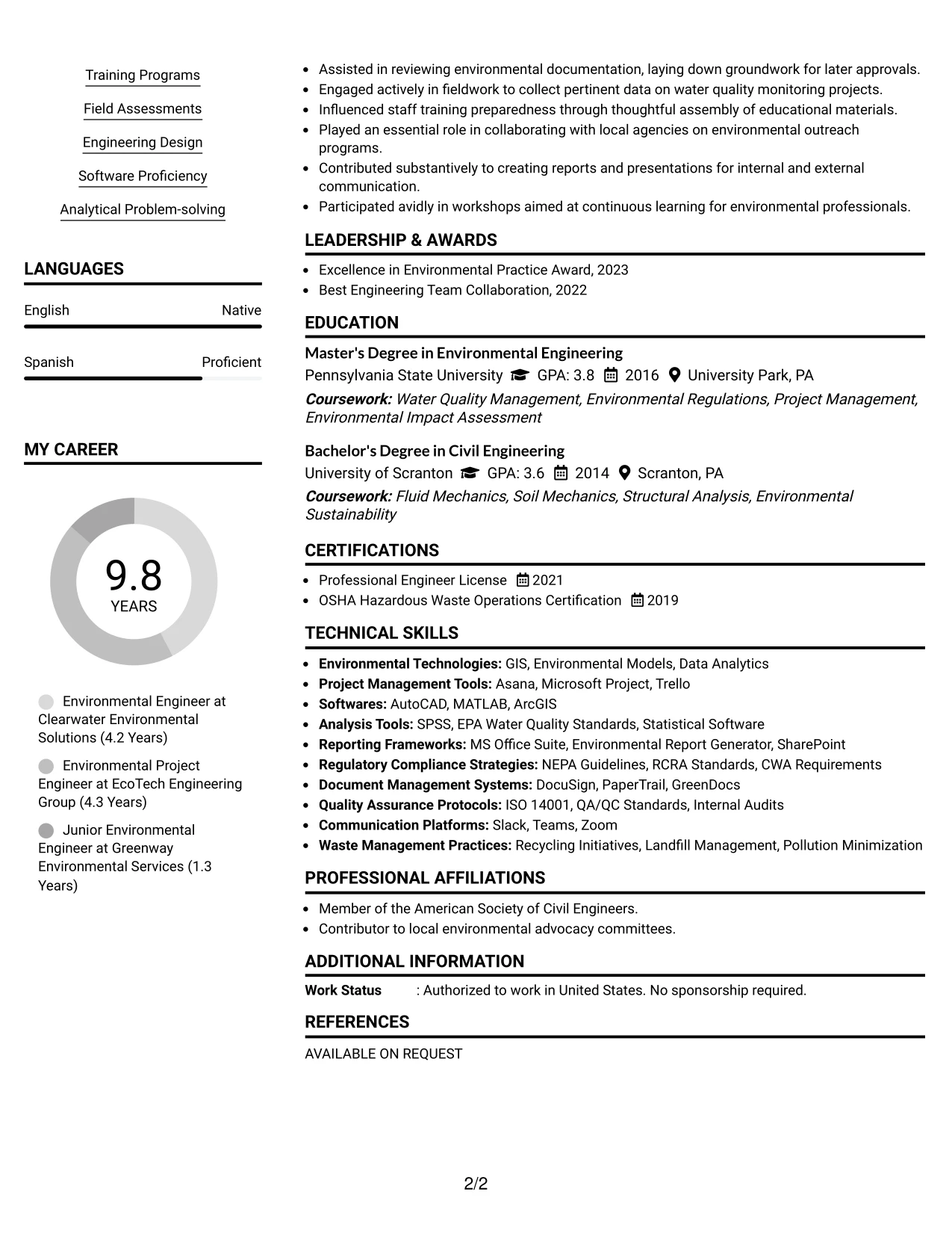Resume Example Page 2