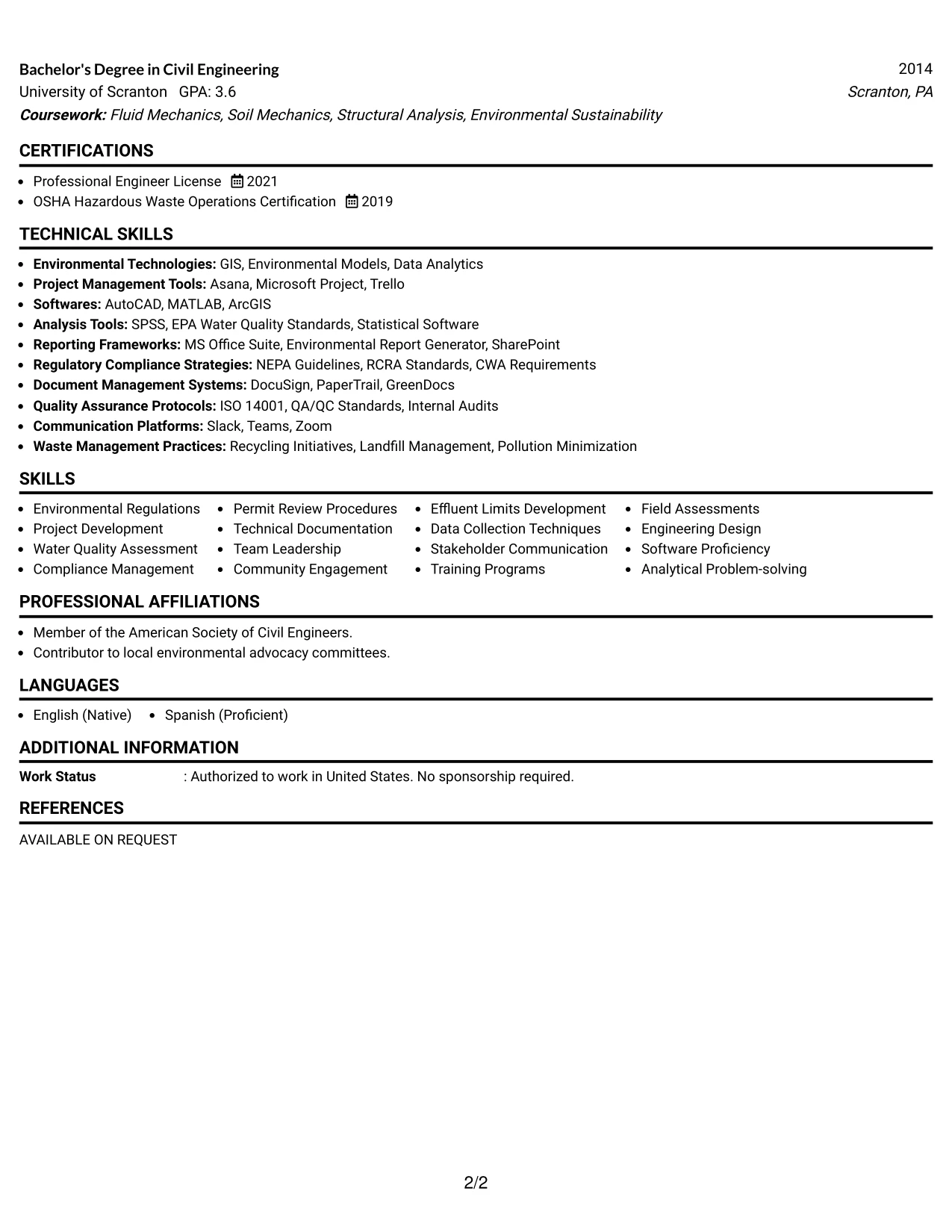 Resume Example Page 2