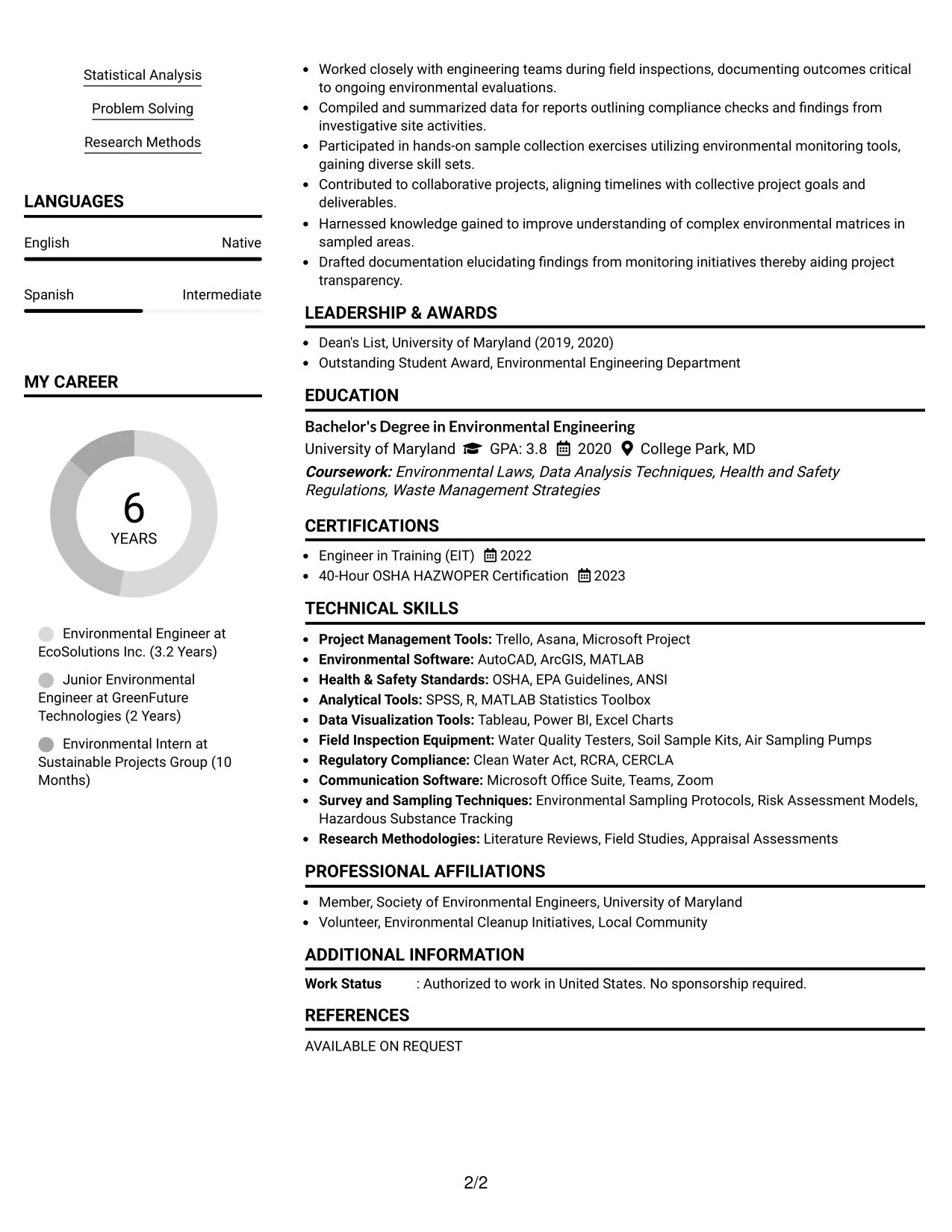 Resume Example Page 2