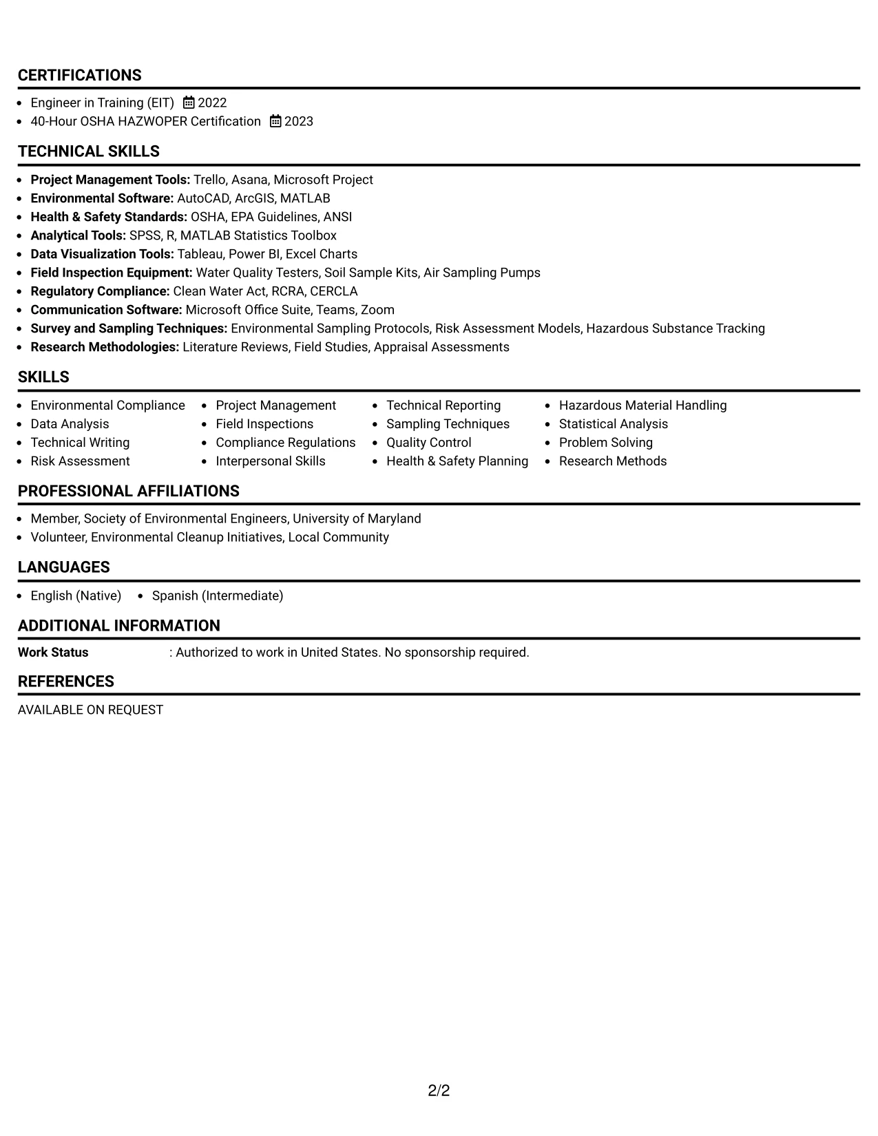 Resume Example Page 2