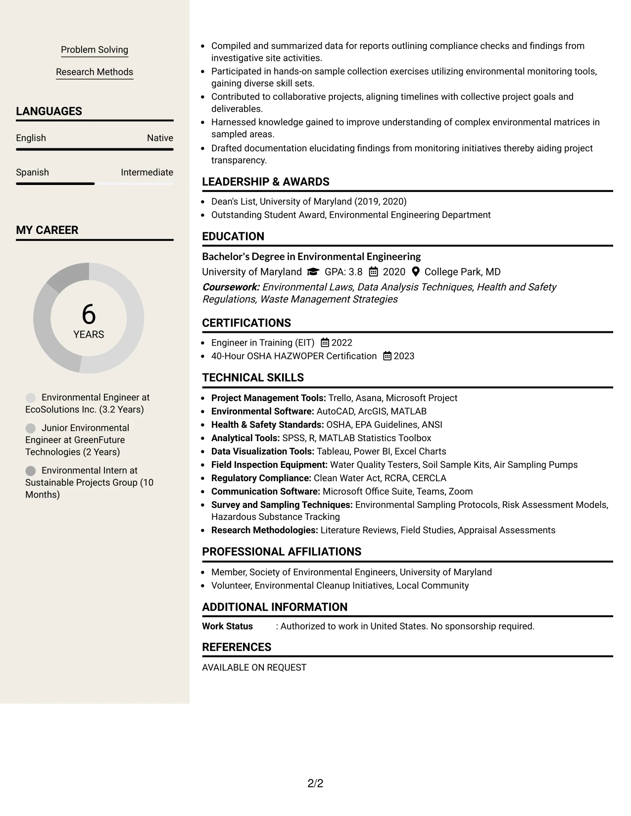 Resume Example Page 2