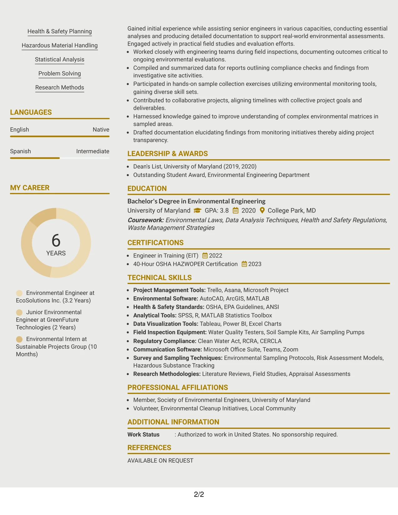 Resume Example Page 2