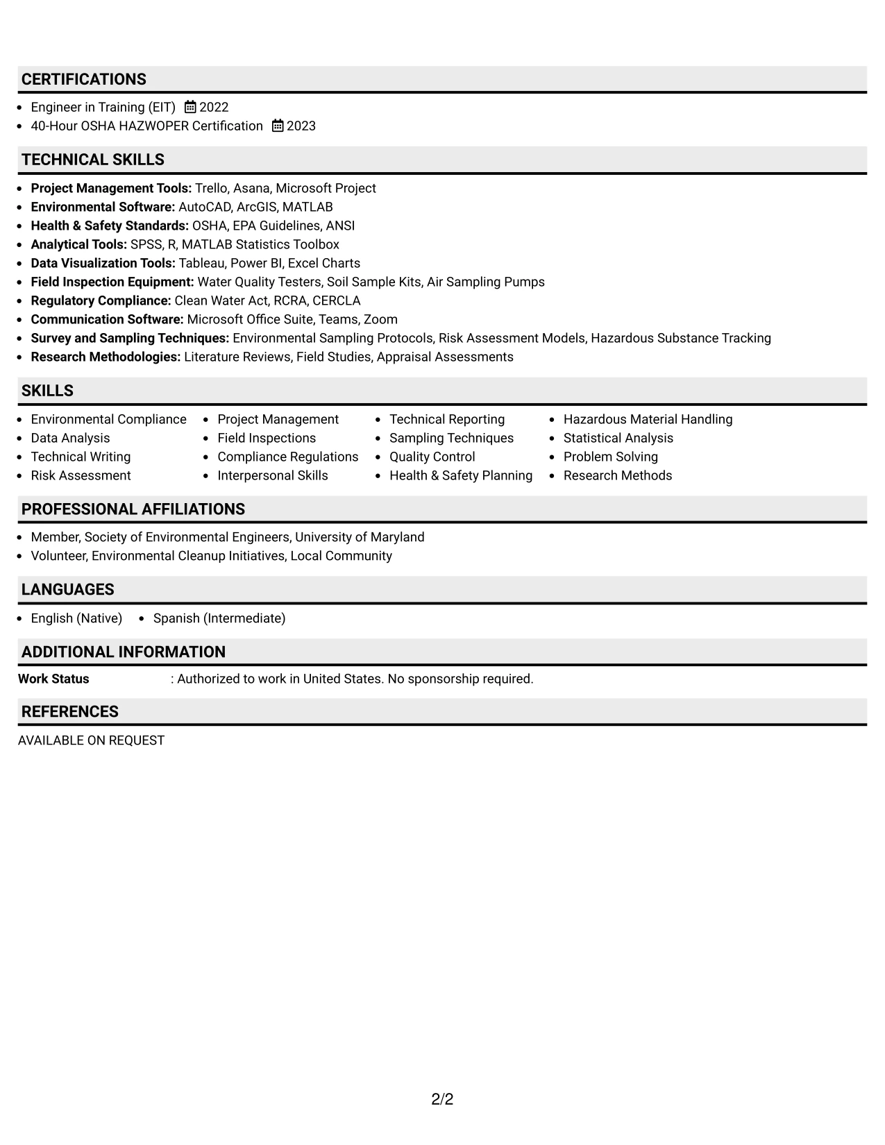 Resume Example Page 2