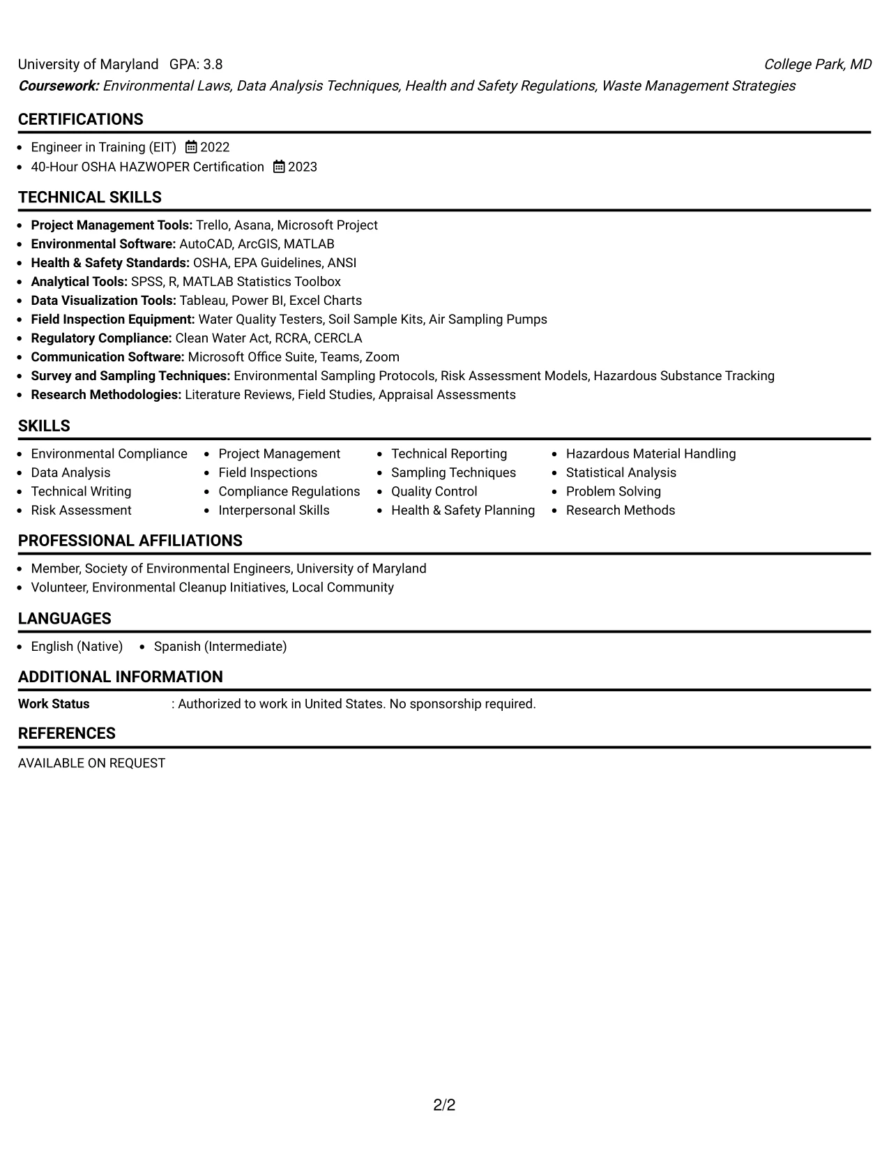 Resume Example Page 2