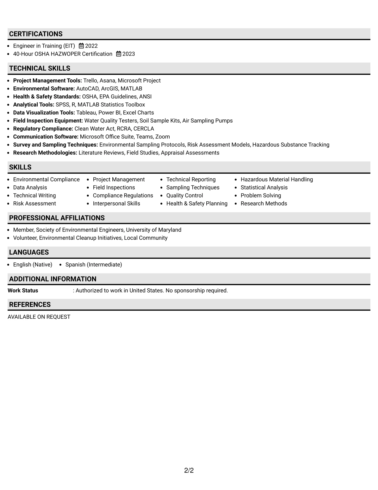 Resume Example Page 2