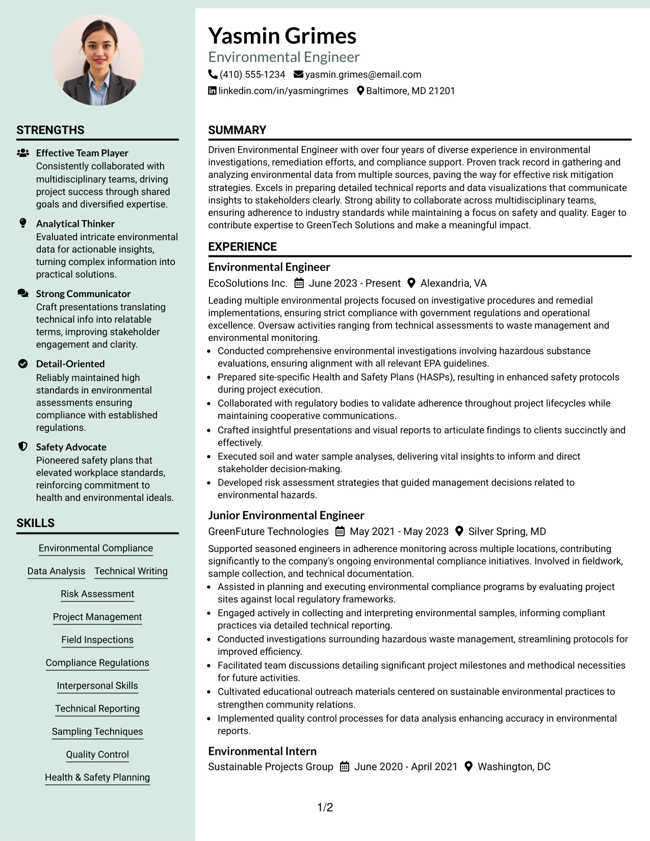 Resume Example Page 1