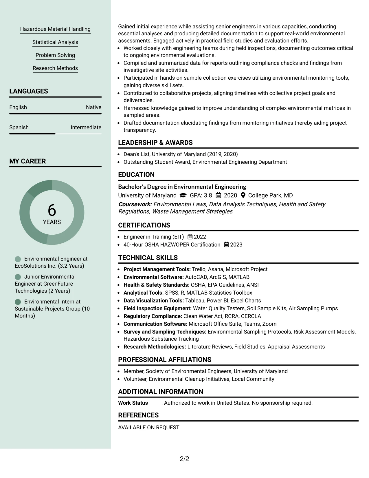 Resume Example Page 2