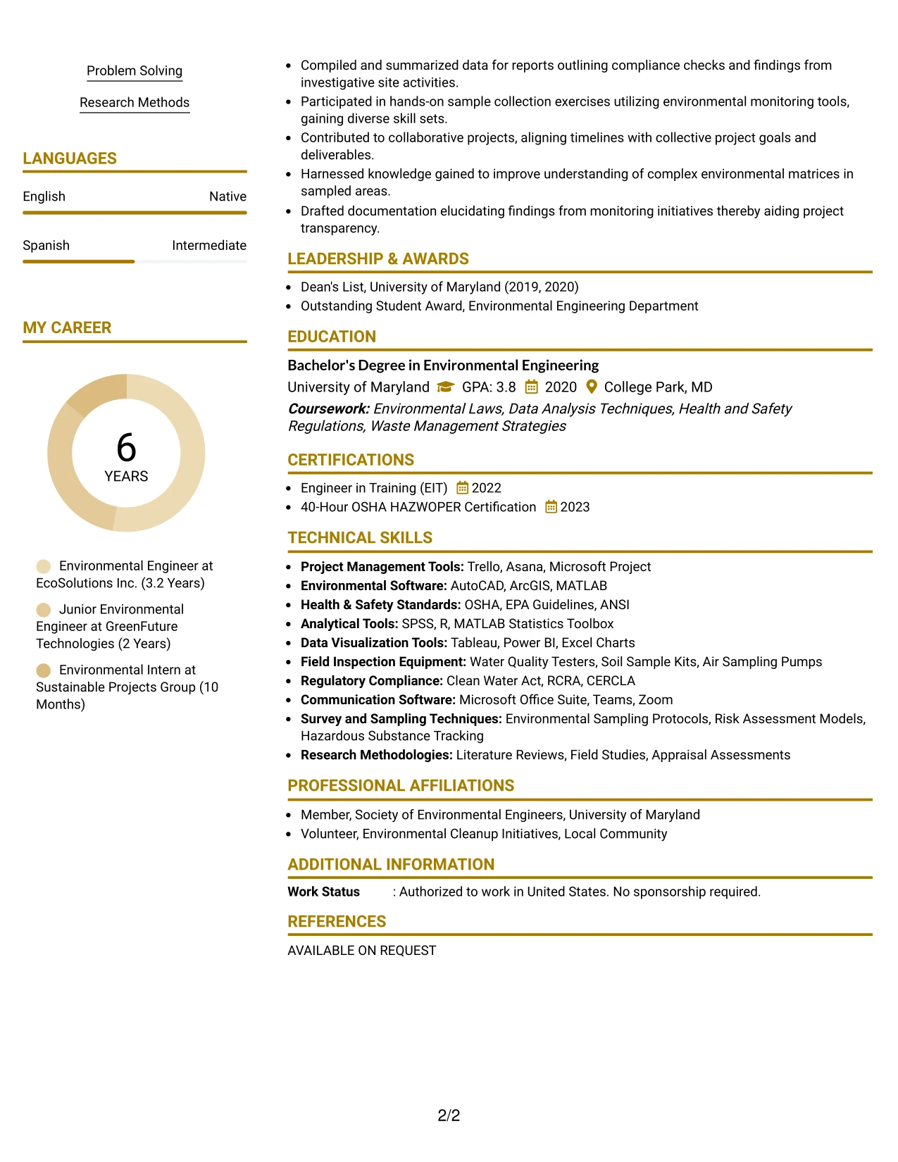 Resume Example Page 2