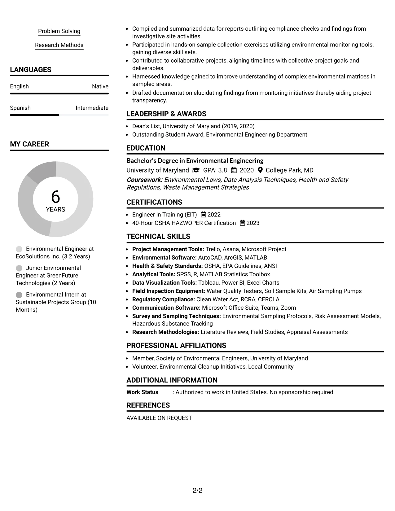 Resume Example Page 2