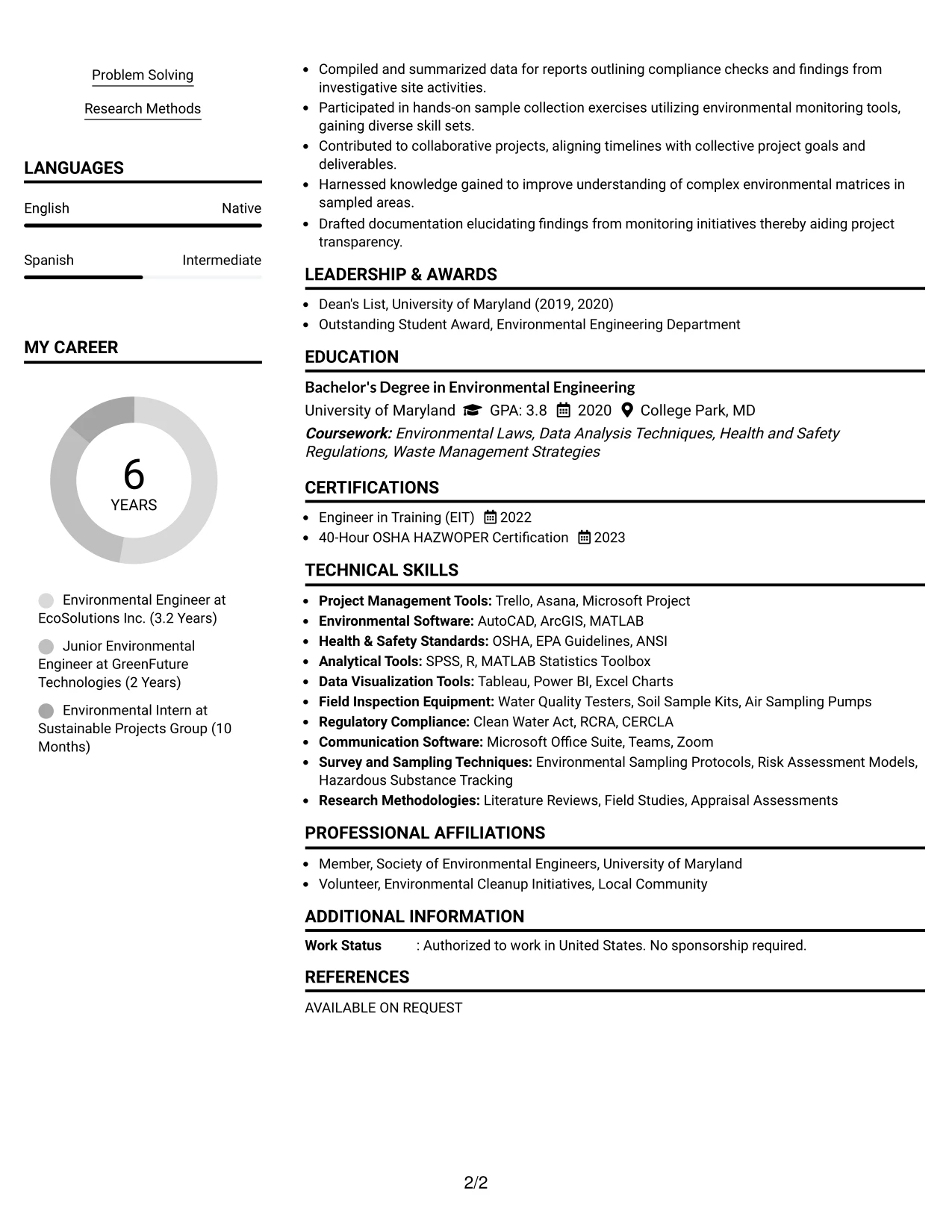 Resume Example Page 2