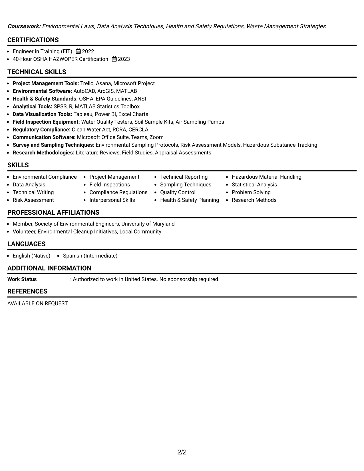 Resume Example Page 2