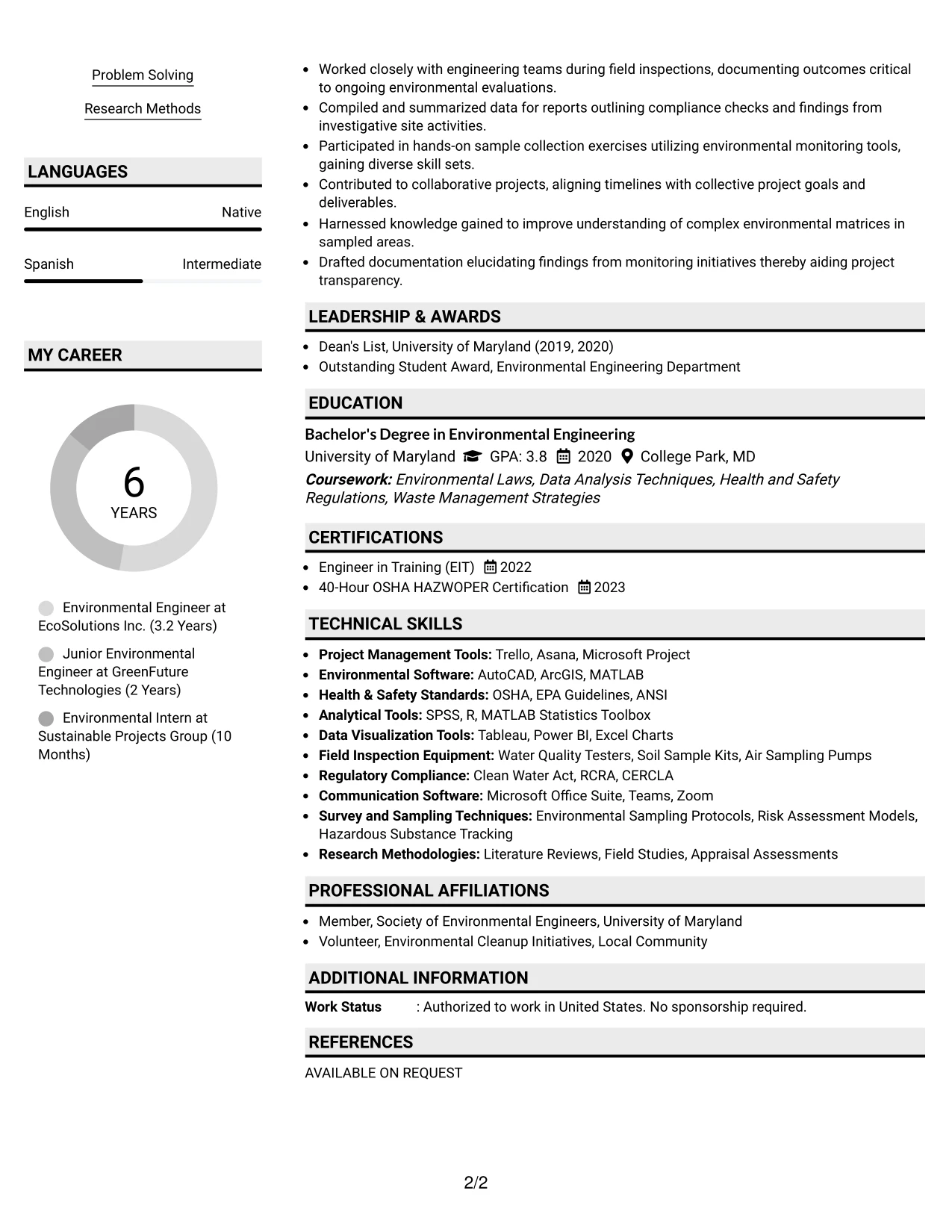 Resume Example Page 2