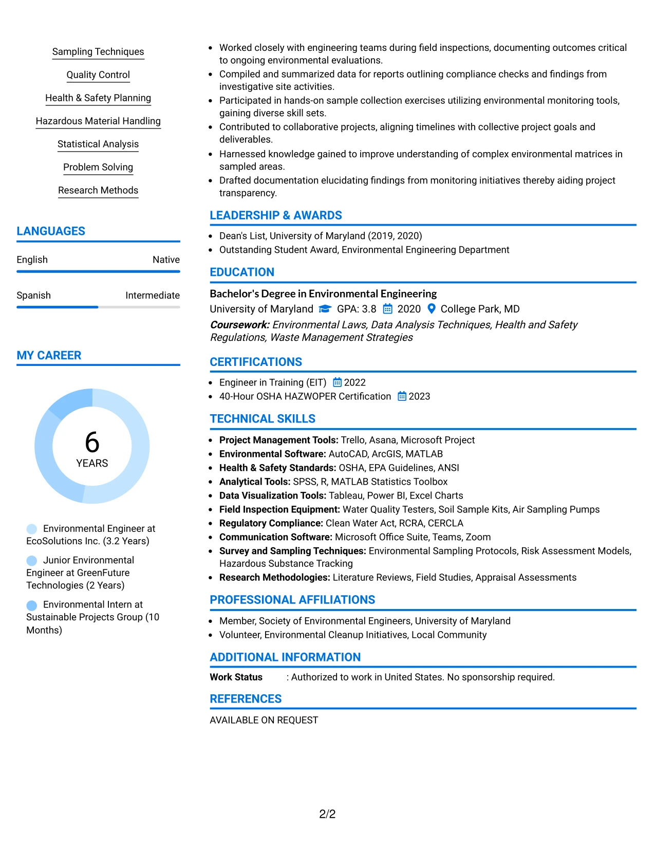 Resume Example Page 2