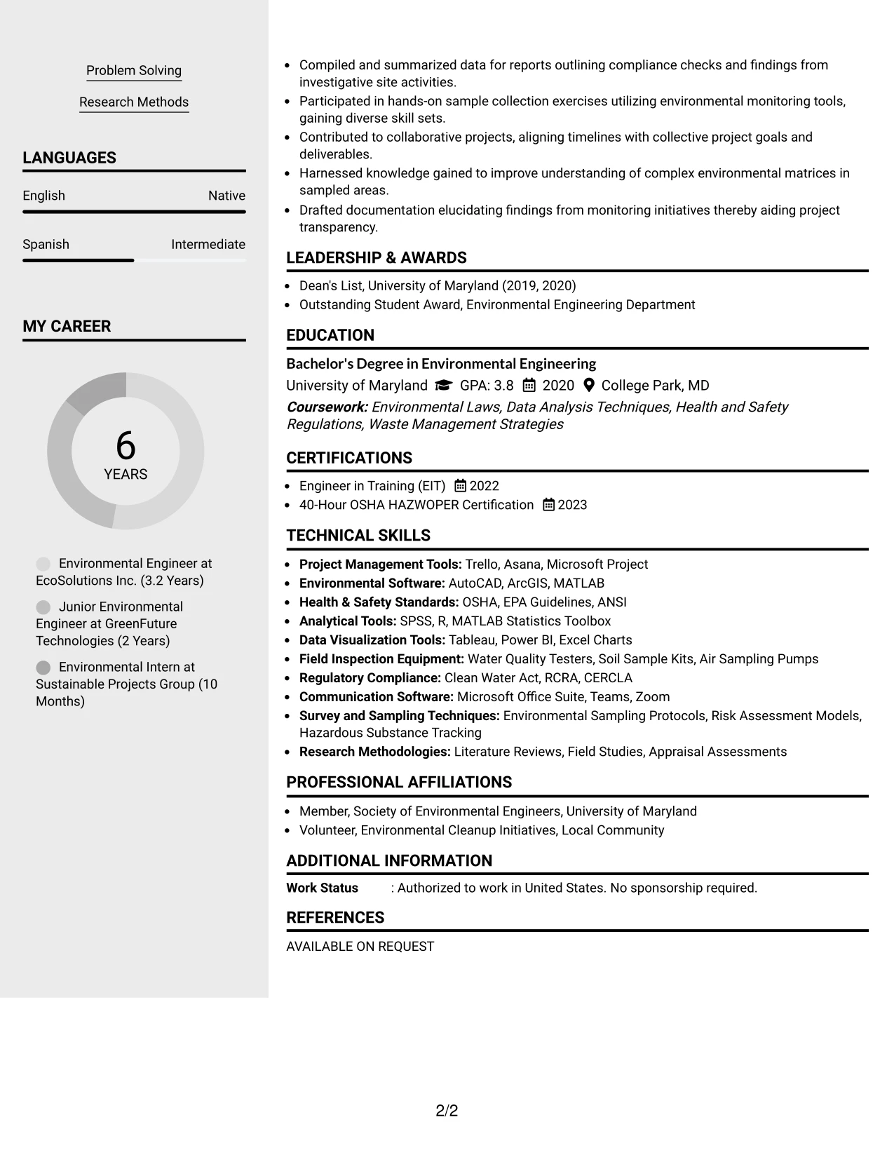 Resume Example Page 2