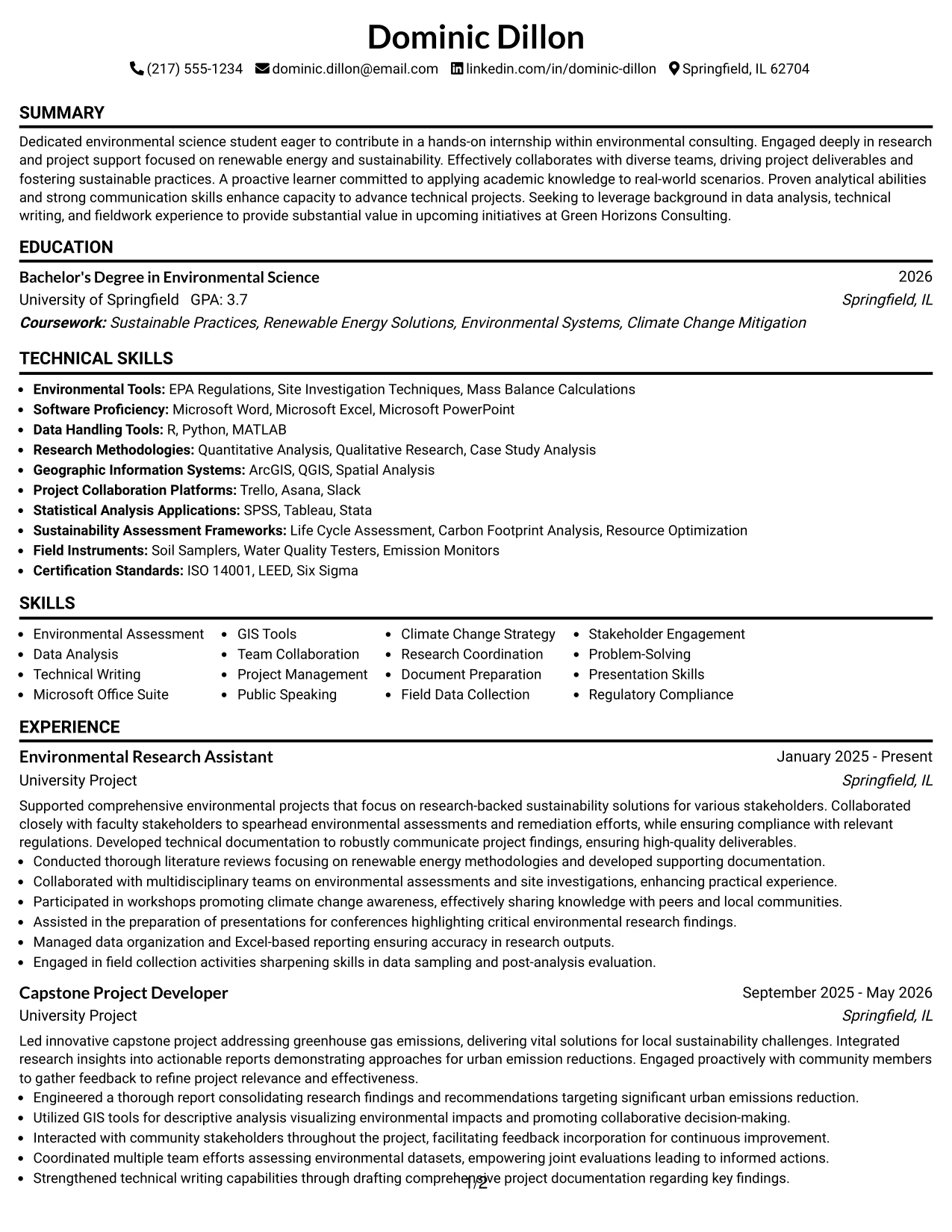 Resume Example Page 1